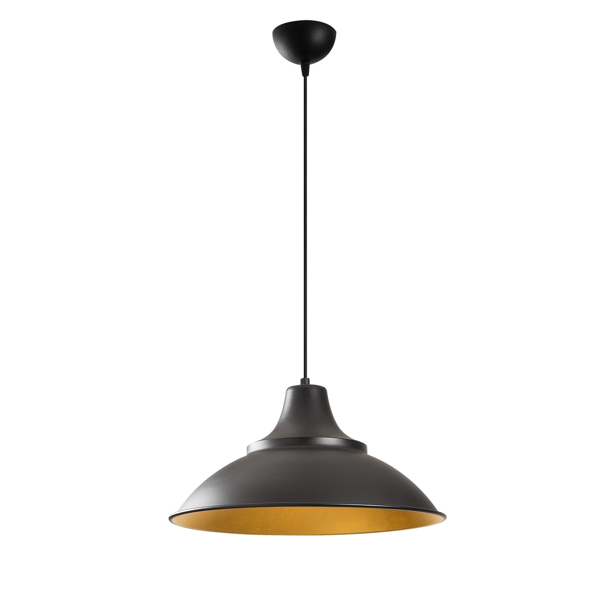 Candeeiro de Teto moderno – 44 cm de diâmetro, 121 cm de altura – Preto e dourado – Metálico