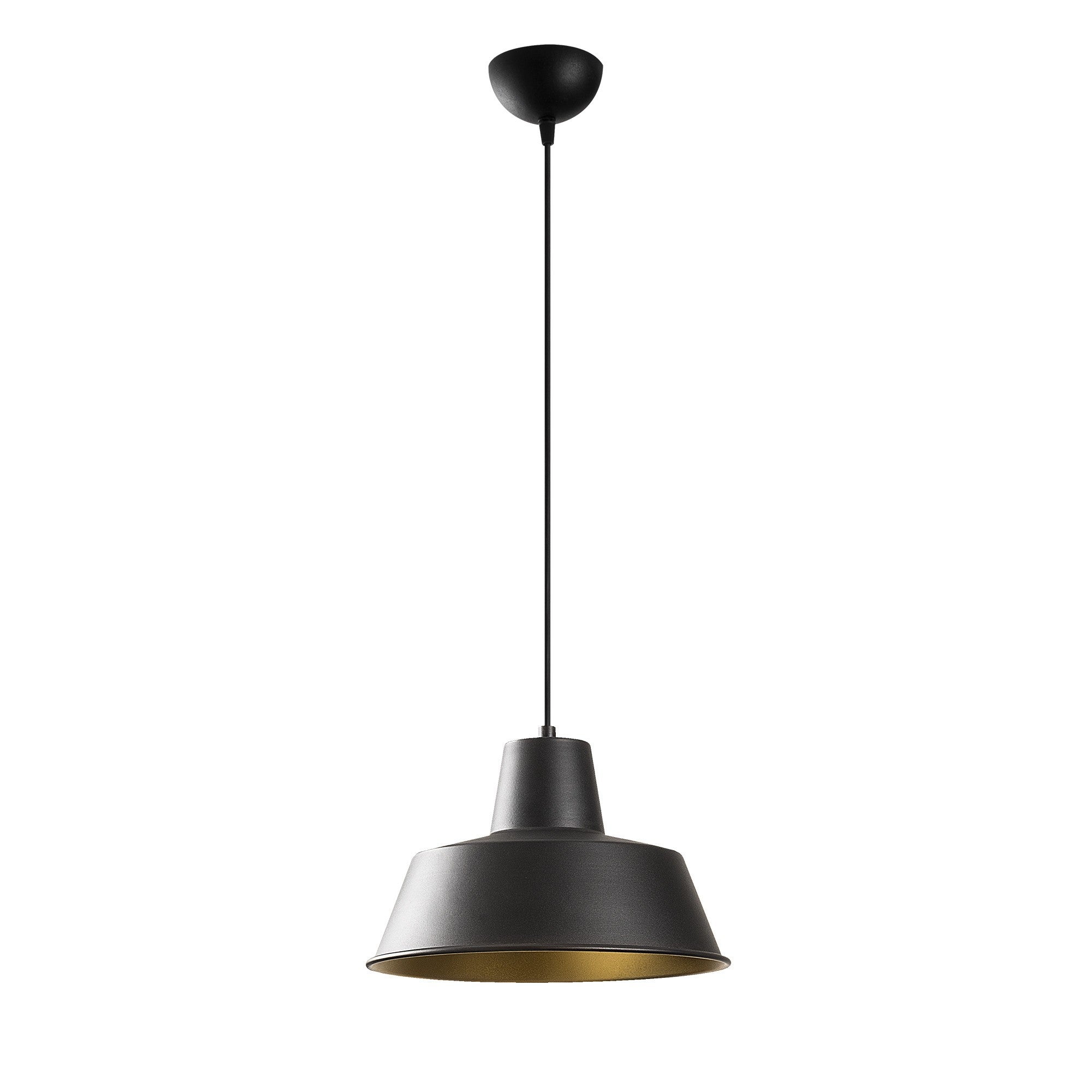 Candeeiro de Teto Industrial Moderno – 30 cm de Diâmetro – Preto e Dourado – Ferro