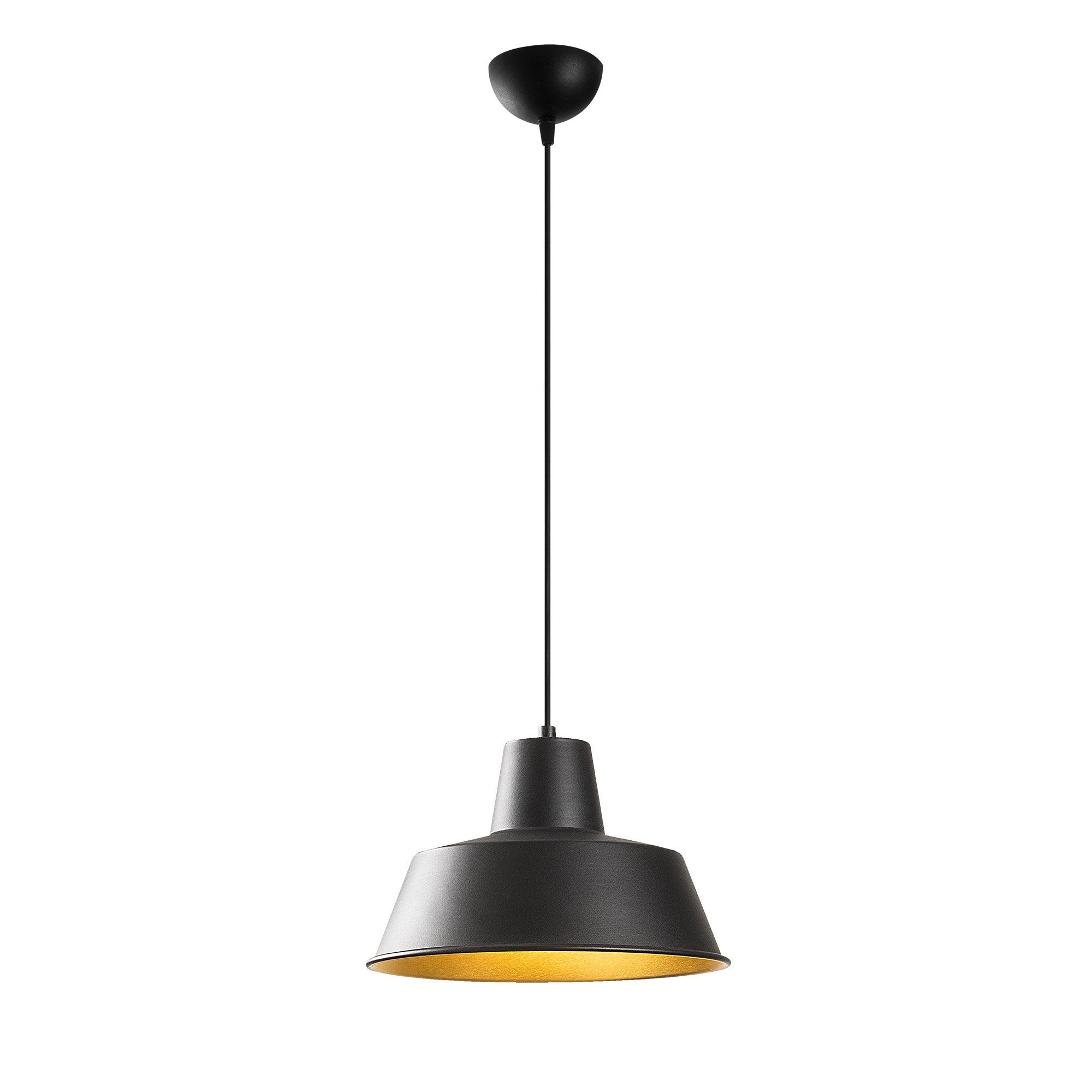 Candeeiro de Teto Industrial Moderno – 30 cm de Diâmetro – Preto e Dourado – Ferro