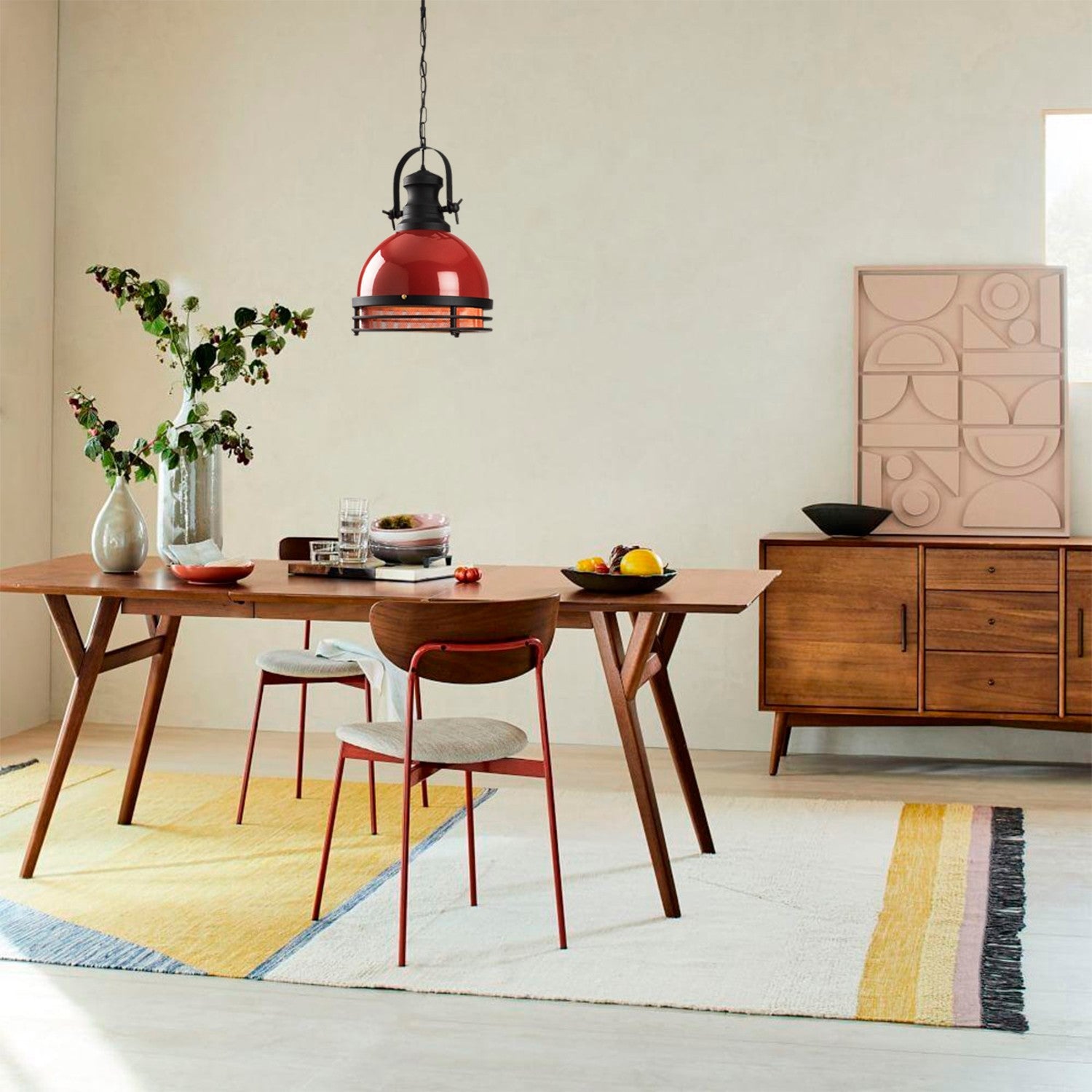 Candeeiro de Teto – 32 cm diâmetro – vermelho e preto – metal