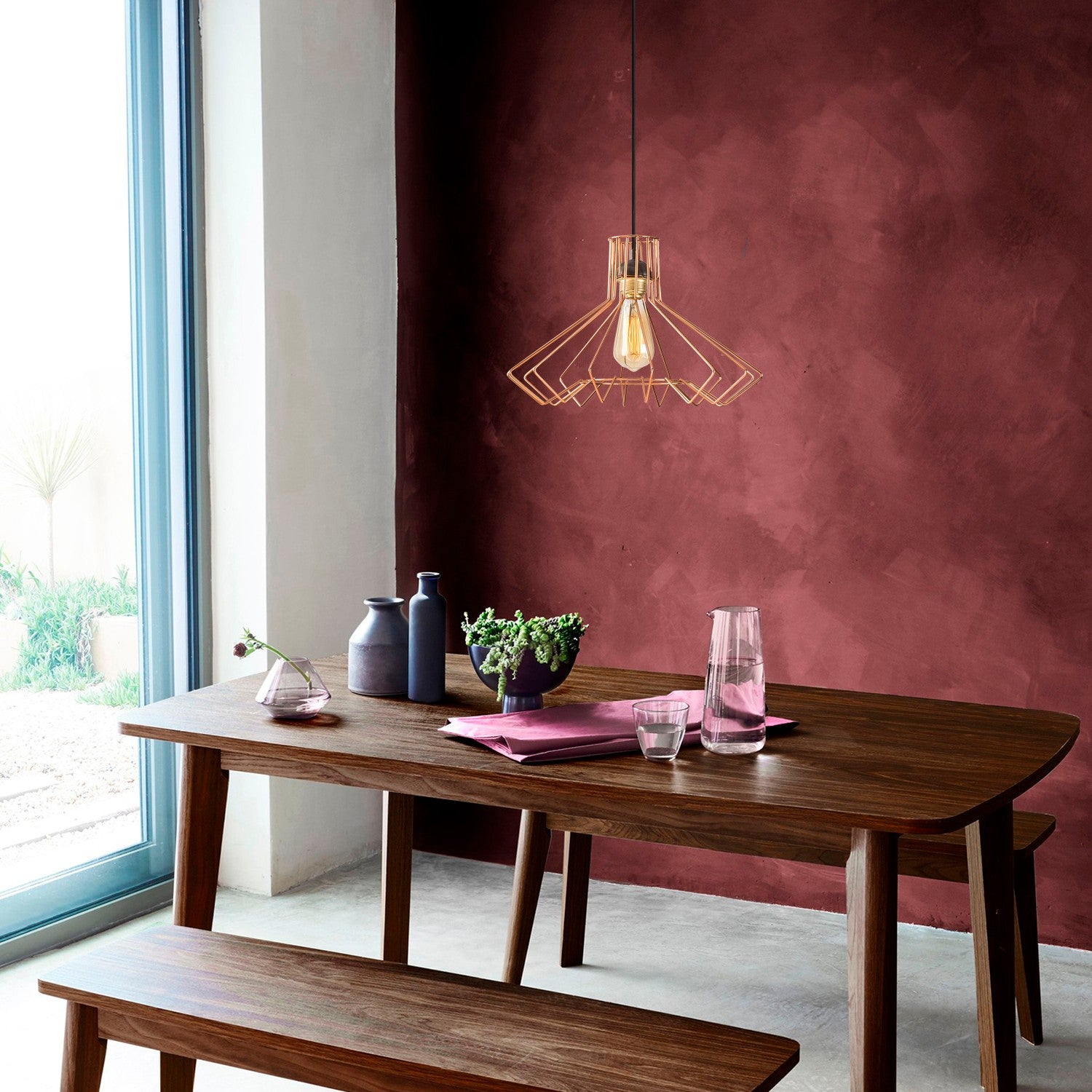 Candeeiro de Teto Elegante em Cobre e Preto, 41 cm de Diâmetro, Altura Ajustável 123 cm | Corpo em Metal, Soquete E27, IP20 | Perfeito para Decoração Glamourosa