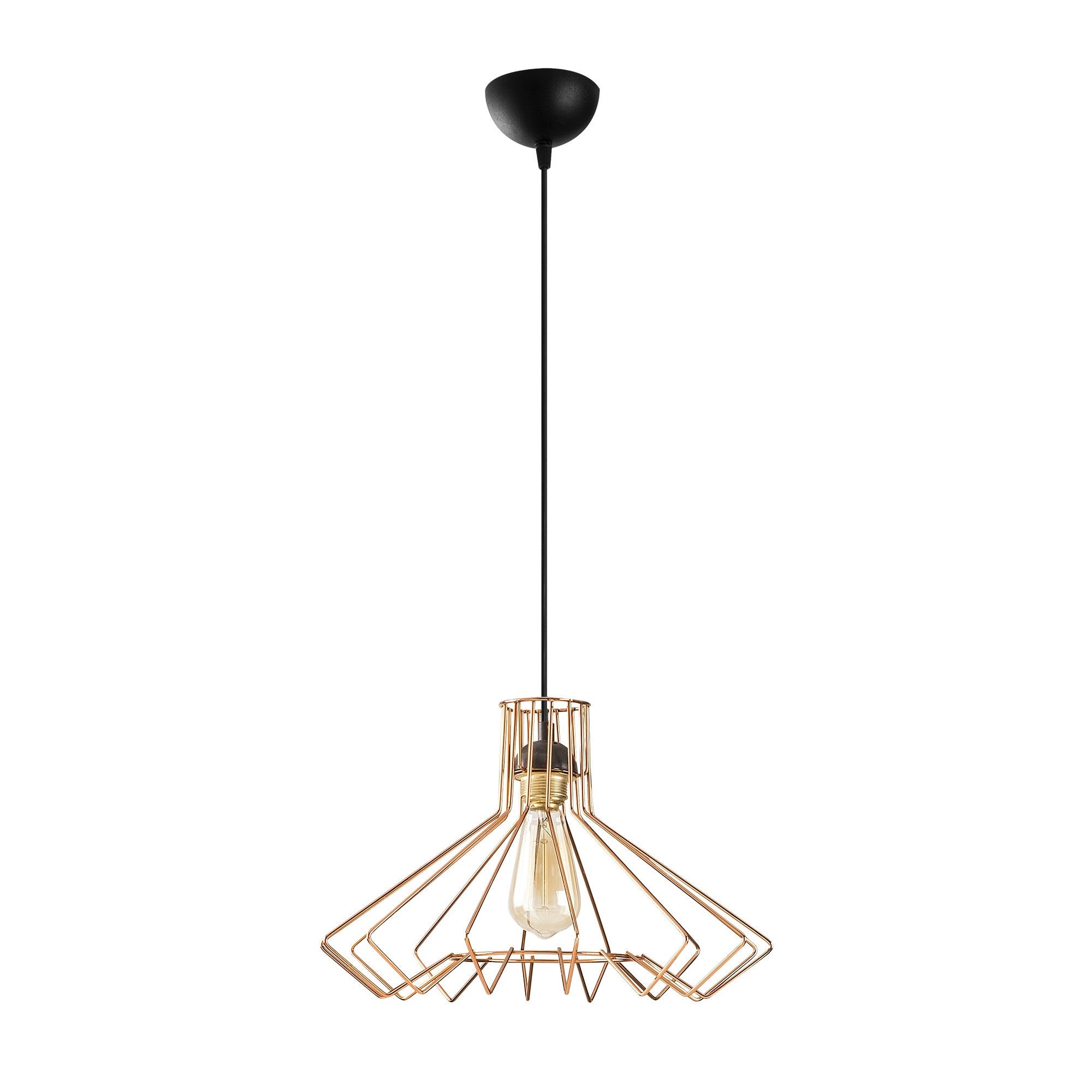 Candeeiro de Teto Elegante em Cobre e Preto, 41 cm de Diâmetro, Altura Ajustável 123 cm | Corpo em Metal, Soquete E27, IP20 | Perfeito para Decoração Glamourosa