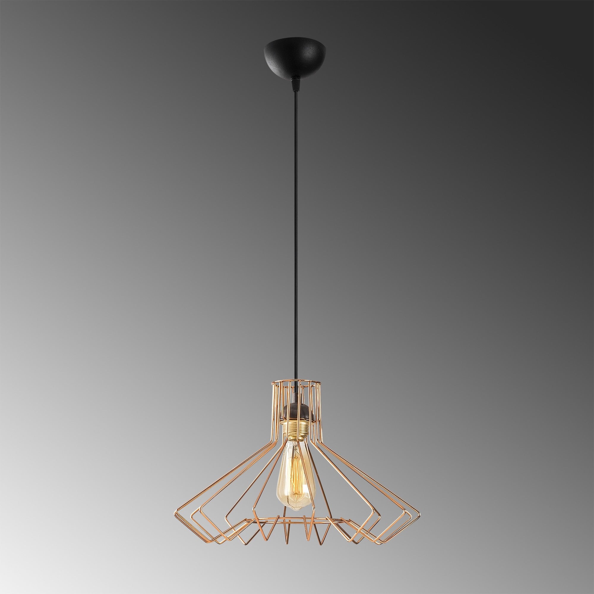 Candeeiro de Teto Elegante em Cobre e Preto, 41 cm de Diâmetro, Altura Ajustável 123 cm | Corpo em Metal, Soquete E27, IP20 | Perfeito para Decoração Glamourosa