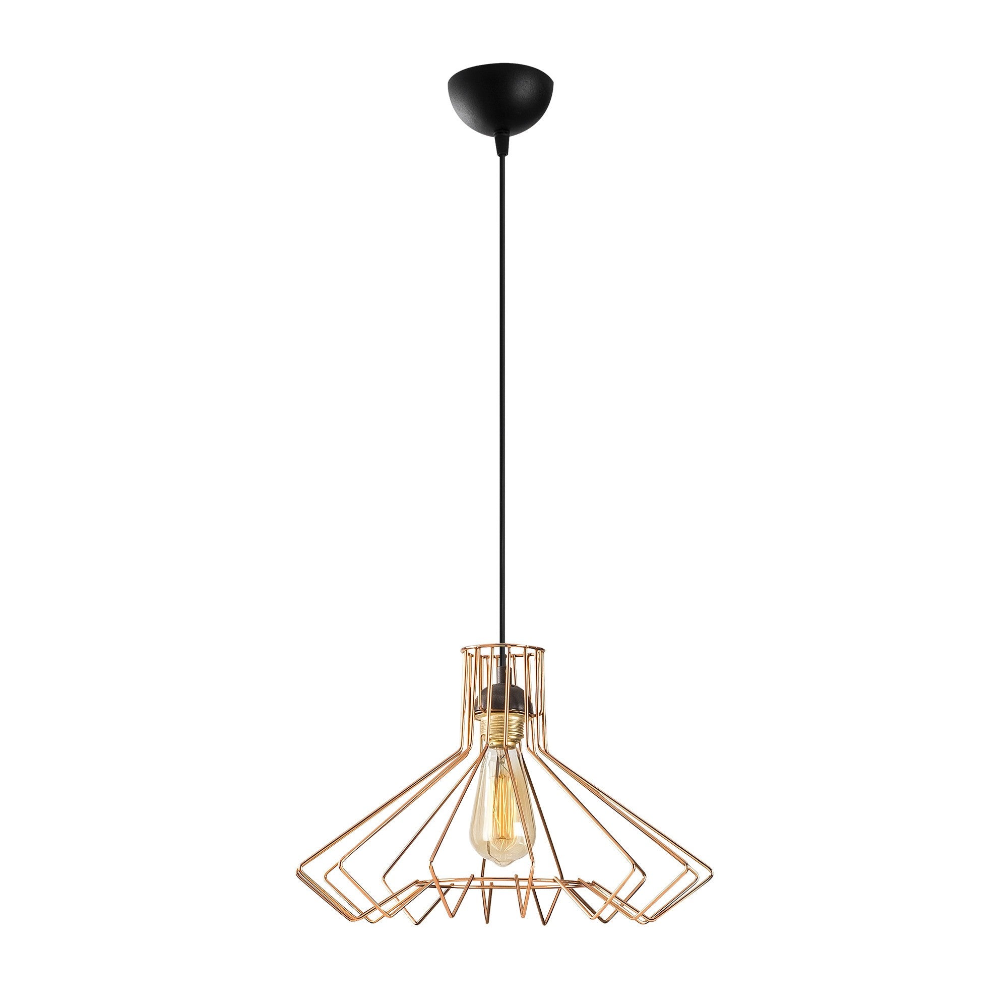 Candeeiro de Teto Elegante em Cobre e Preto, 41 cm de Diâmetro, Altura Ajustável 123 cm | Corpo em Metal, Soquete E27, IP20 | Perfeito para Decoração Glamourosa