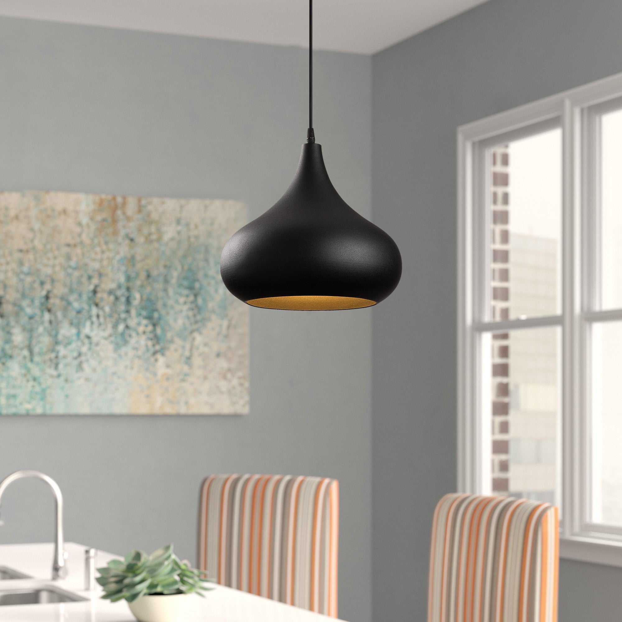 Candeeiro de Teto – 30 cm de Diâmetro – Preto e Dourado – Metal