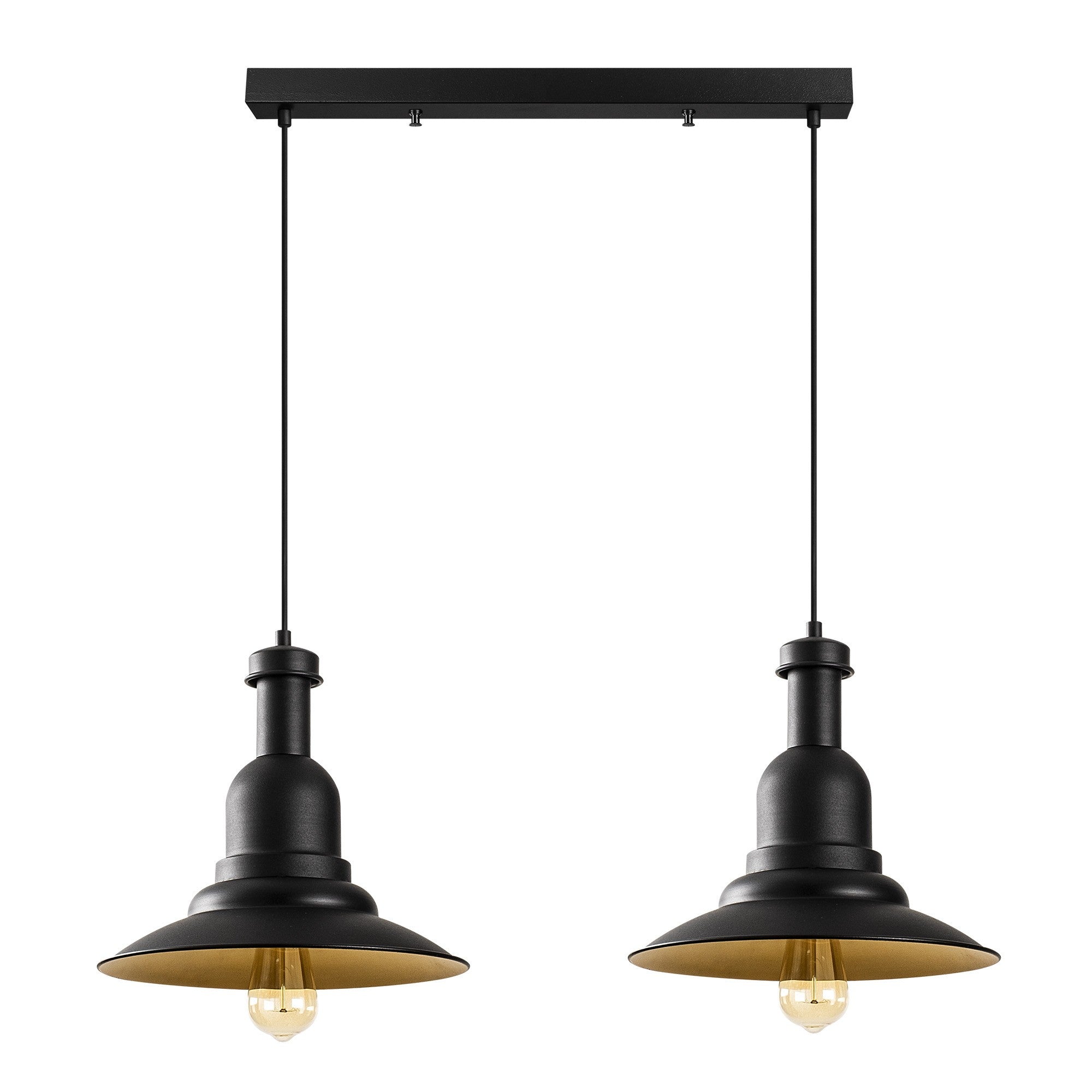 Candeeiro de Teto Industrial Moderno, Preto e Dourado, 65 x 33 cm | Altura Ajustável 130 cm, 2 x E27 máx. 40 W | Iluminação Elegante para Casa e Escritório