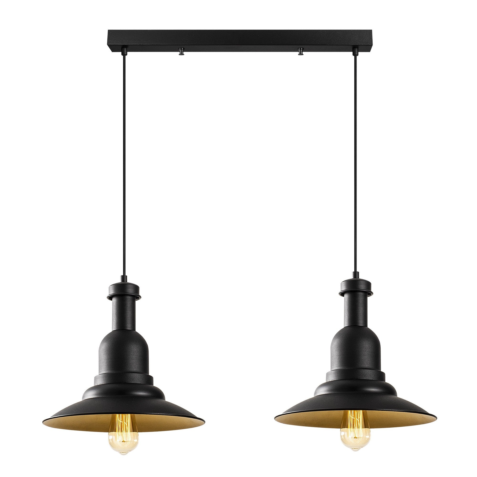 Candeeiro de Teto Industrial Moderno, Preto e Dourado, 65 x 33 cm | Altura Ajustável 130 cm, 2 x E27 máx. 40 W | Iluminação Elegante para Casa e Escritório