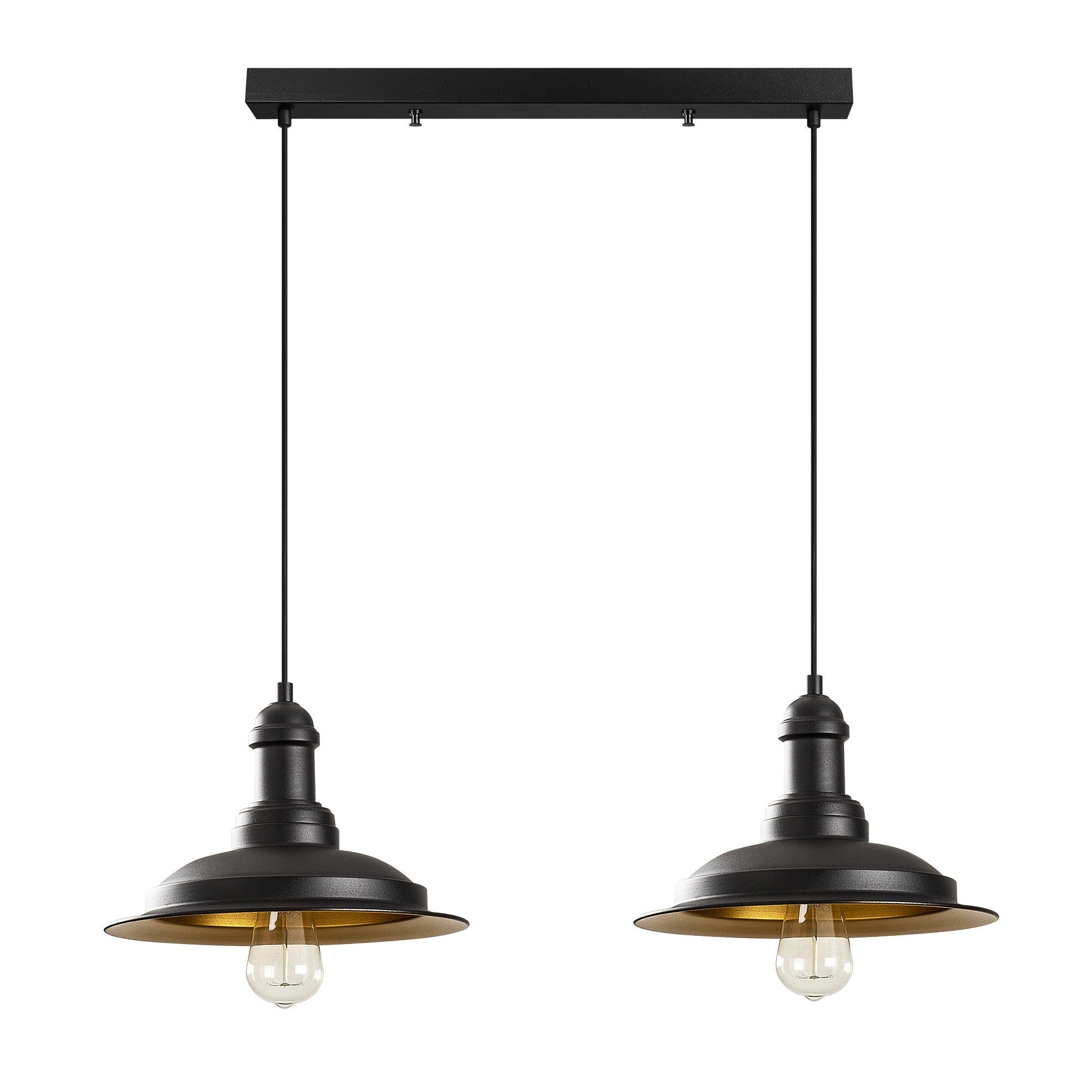 Candeeiro de Teto Industrial Moderno – 62 x 30 cm – Preto e Dourado – Ferro