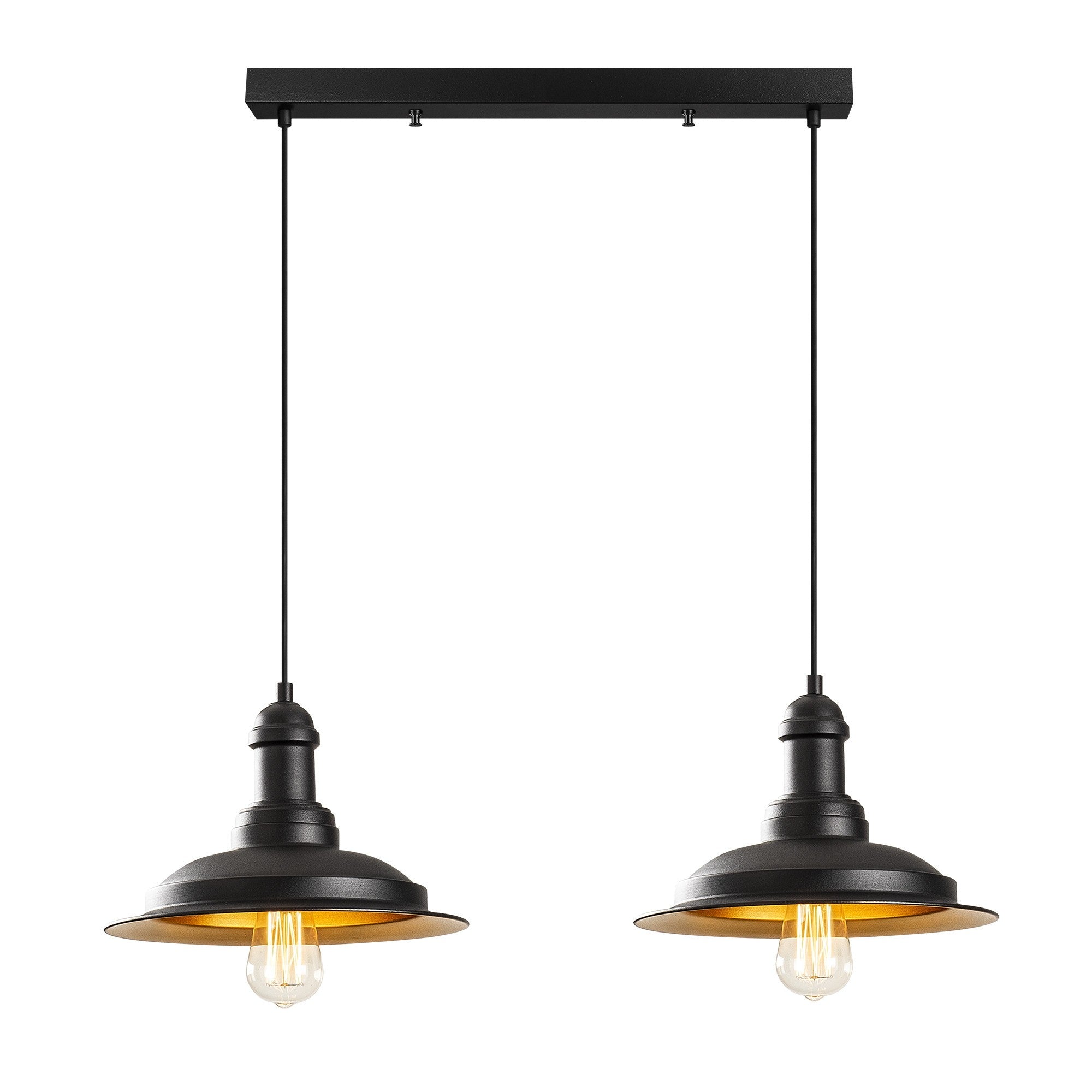 Candeeiro de Teto Industrial Moderno – 62 x 30 cm – Preto e Dourado – Ferro