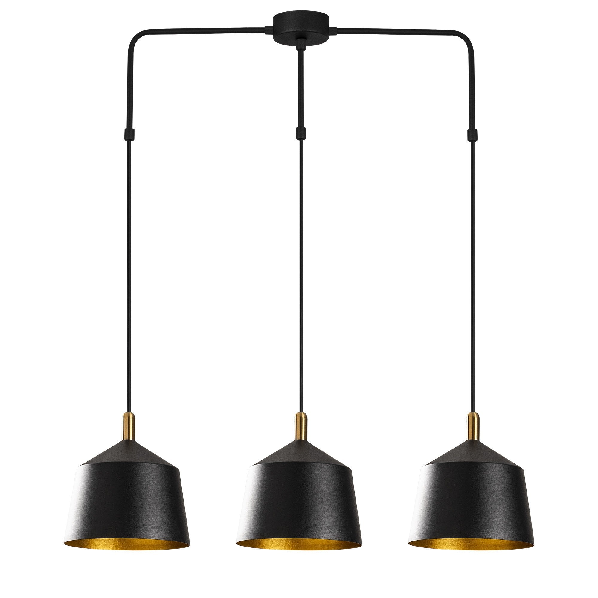 Candeeiro de Teto Industrial Moderno, Preto e Dourado, 89 x 25 cm | Altura Ajustável, 3 x E27 máx. 40 W | Iluminação Elegante para Casa e Escritório