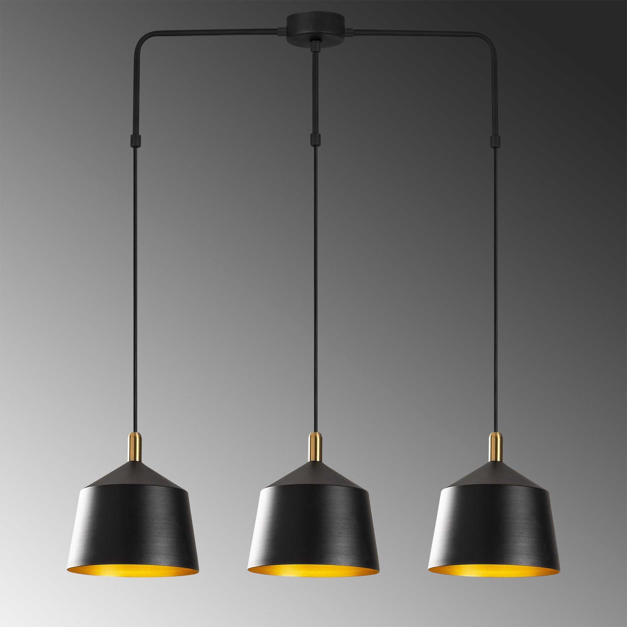Candeeiro de Teto Industrial Moderno, Preto e Dourado, 89 x 25 cm | Altura Ajustável, 3 x E27 máx. 40 W | Iluminação Elegante para Casa e Escritório