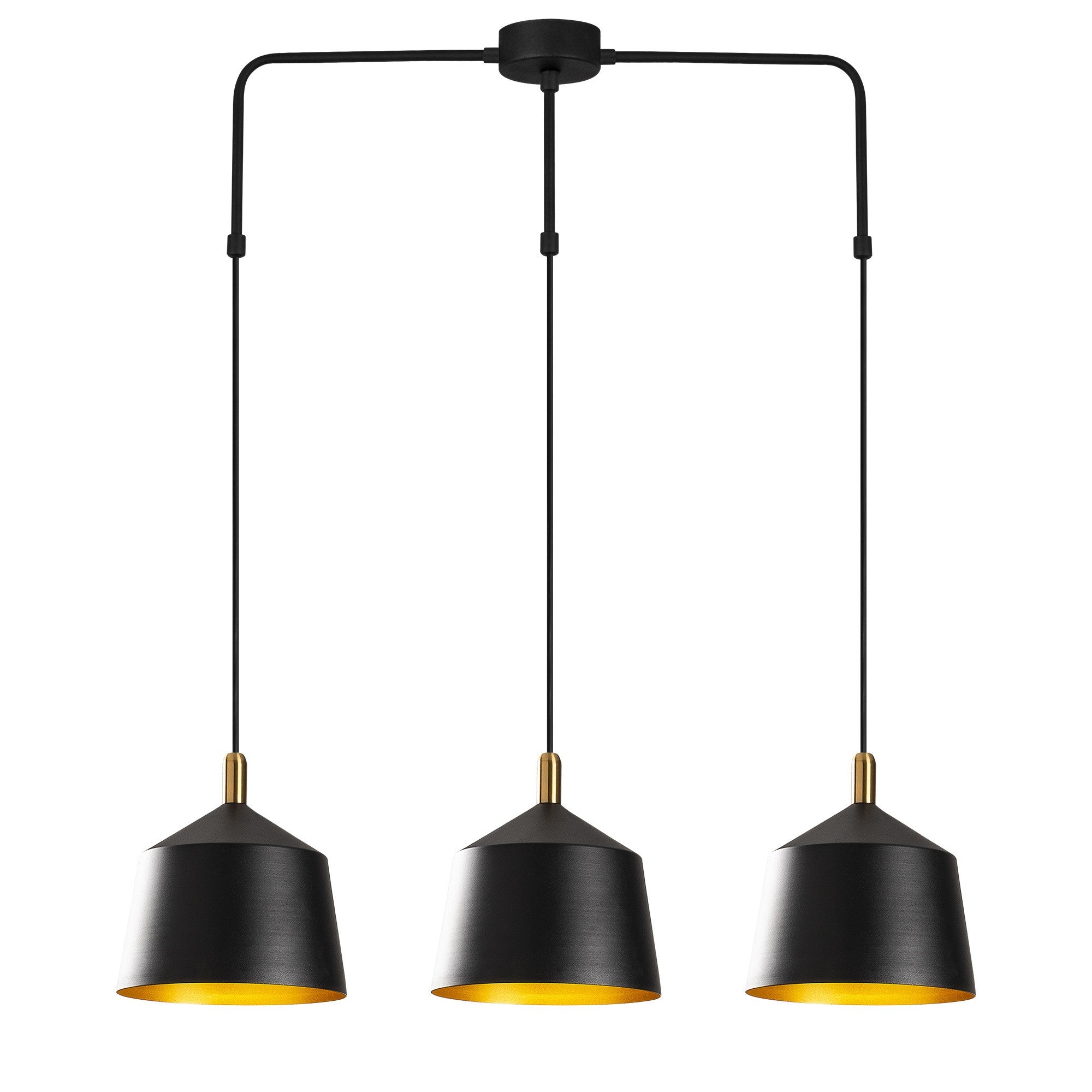 Candeeiro de Teto Industrial Moderno, Preto e Dourado, 89 x 25 cm | Altura Ajustável, 3 x E27 máx. 40 W | Iluminação Elegante para Casa e Escritório