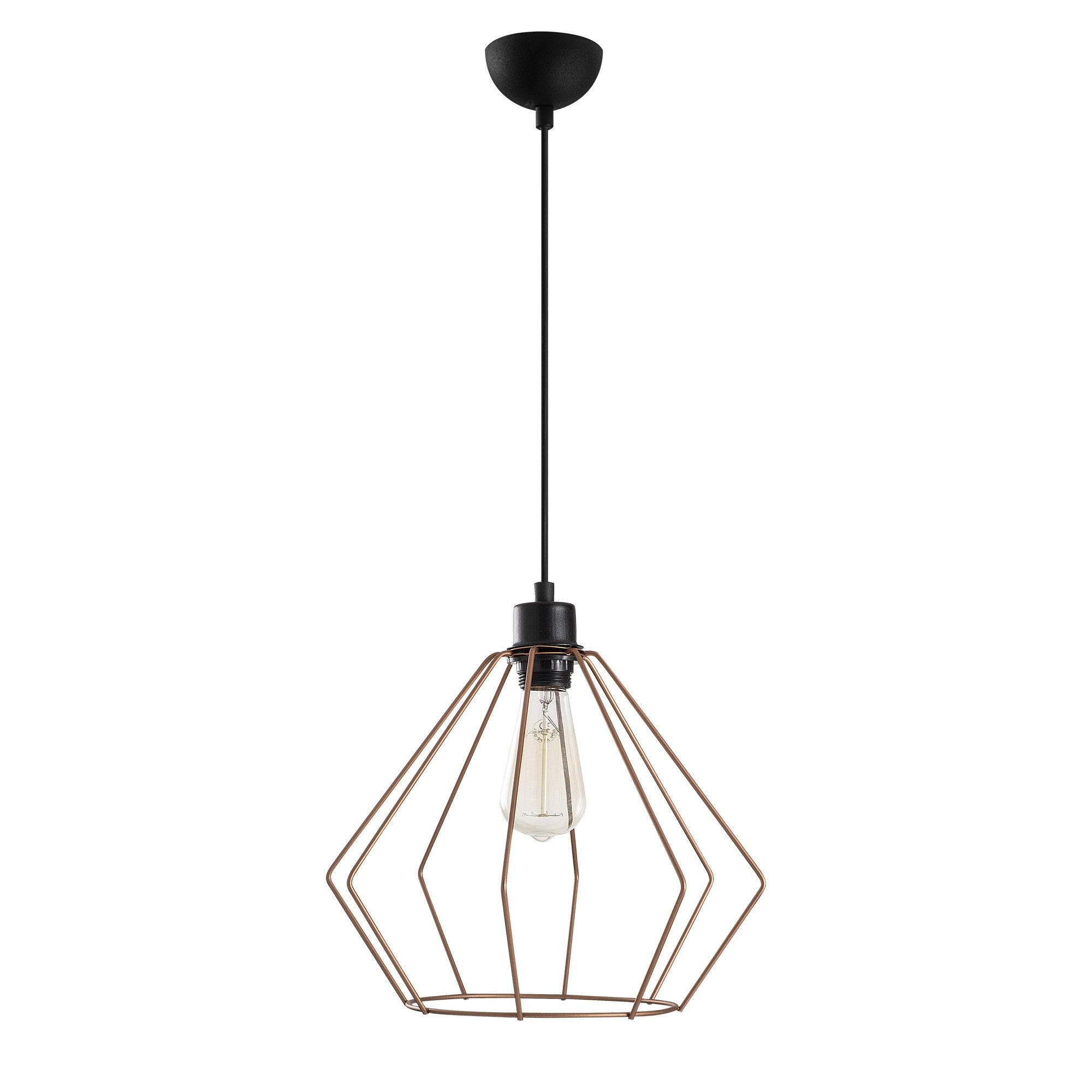 Candeeiro de Teto moderno em cobre e preto, altura ajustável de 126 cm, diâmetro de 33 cm, soquete E27, corpo de ferro elegante | Perfeito para espaços contemporâneos