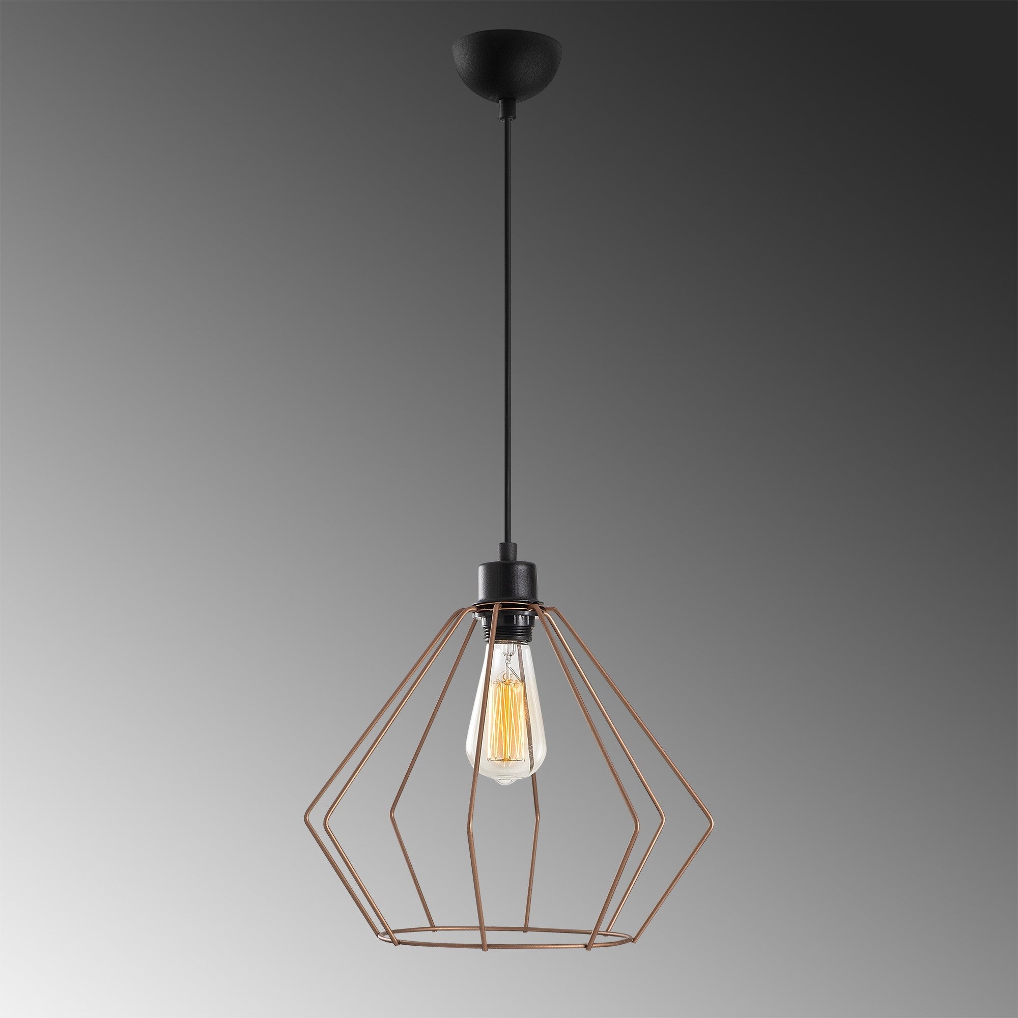 Candeeiro de Teto moderno em cobre e preto, altura ajustável de 126 cm, diâmetro de 33 cm, soquete E27, corpo de ferro elegante | Perfeito para espaços contemporâneos