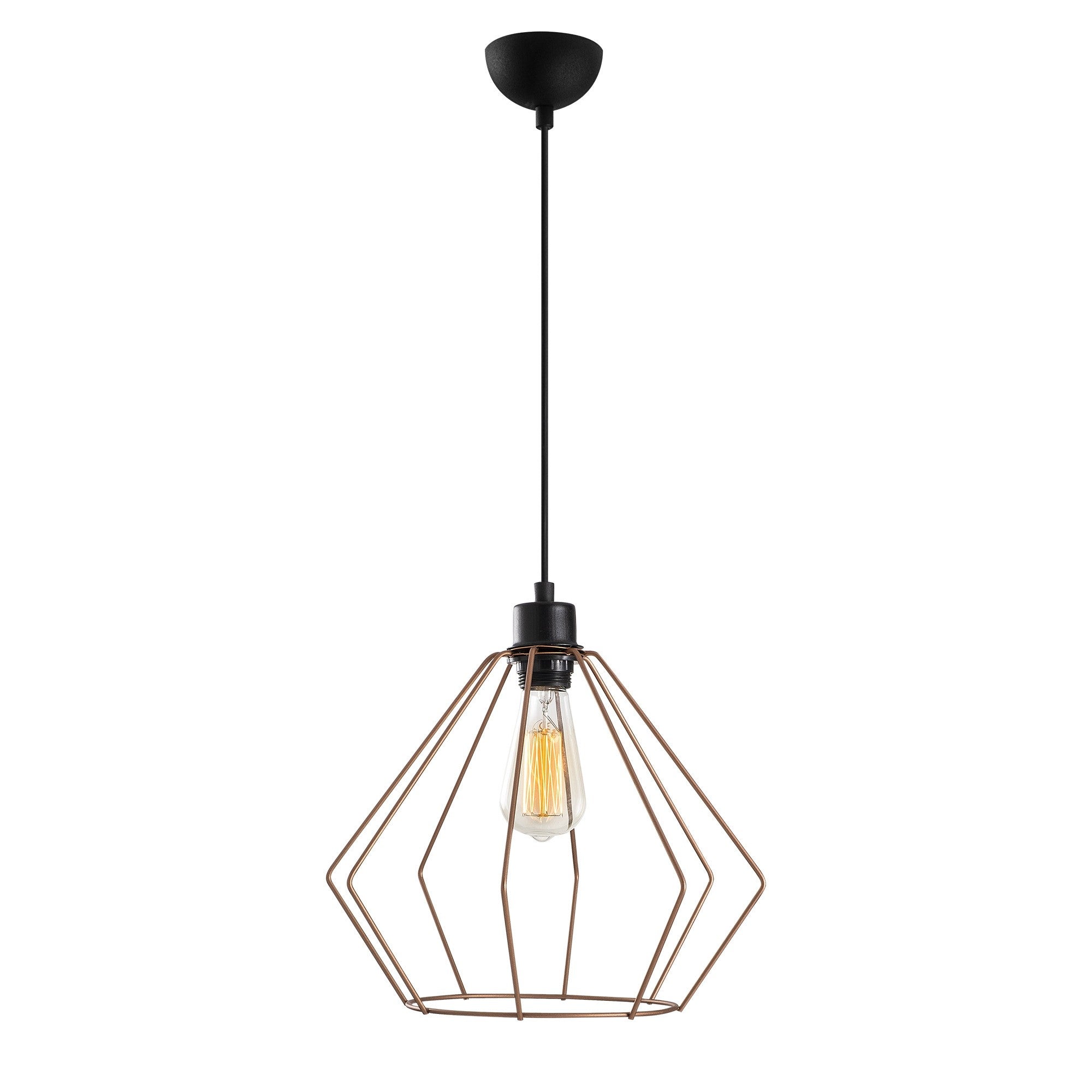 Candeeiro de Teto moderno em cobre e preto, altura ajustável de 126 cm, diâmetro de 33 cm, soquete E27, corpo de ferro elegante | Perfeito para espaços contemporâneos