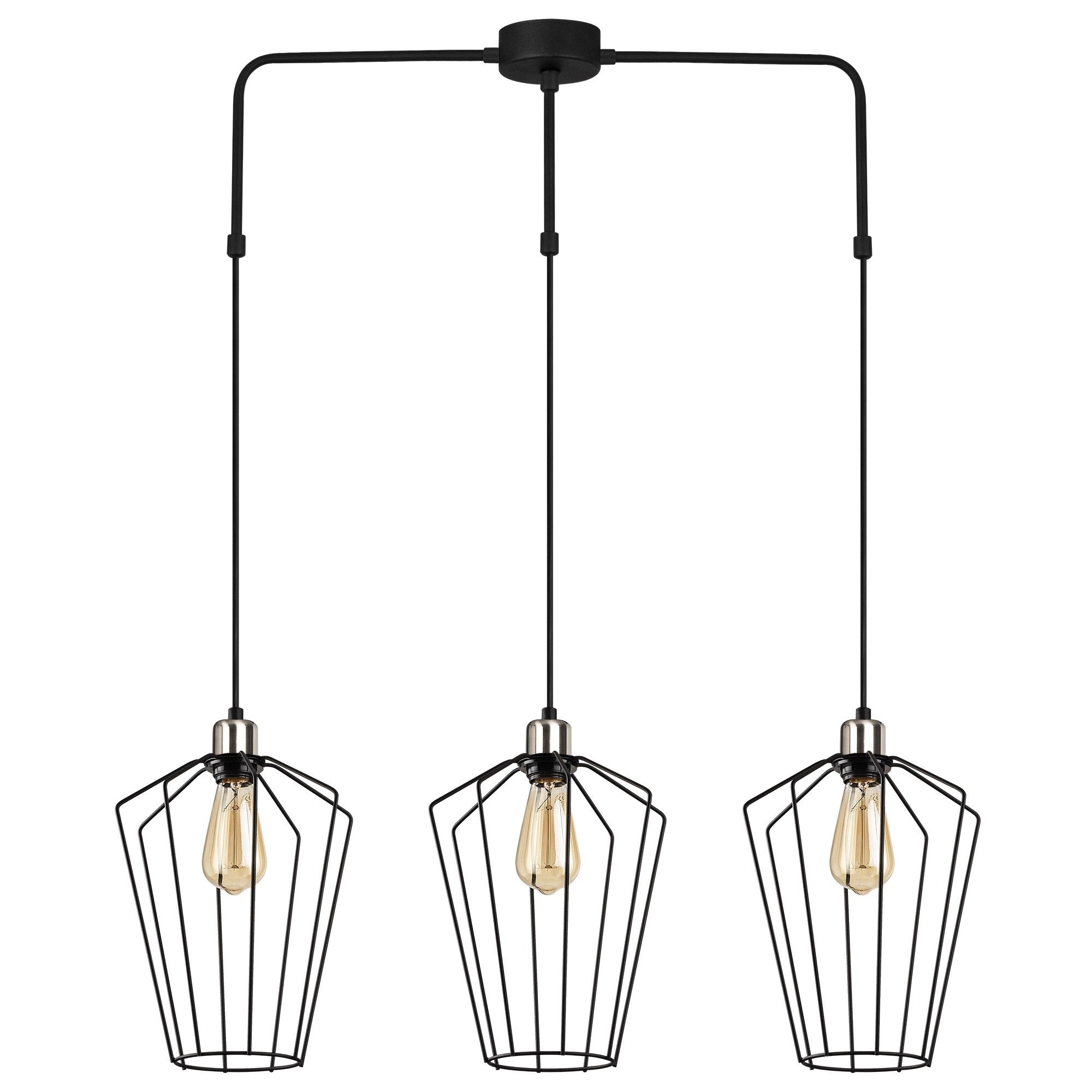 Candeeiro de Teto preto moderno, corpo de metal, 90 x 25 cm, altura ajustável de 140 cm, 3 x E27 máx. 40 W, design industrial elegante para casa e escritório