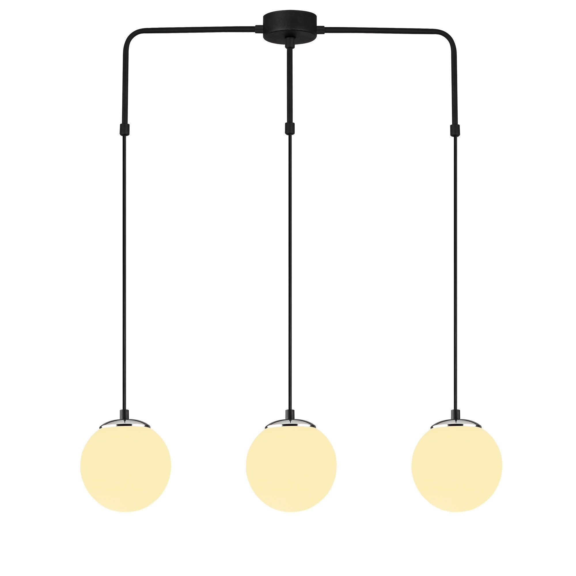 Candeeiro de Teto moderno preto e branco, corpo de metal, altura ajustável 125 cm, 80 x 15 cm | 3 soquetes E27, design escandinavo, inclui instruções de instalação
