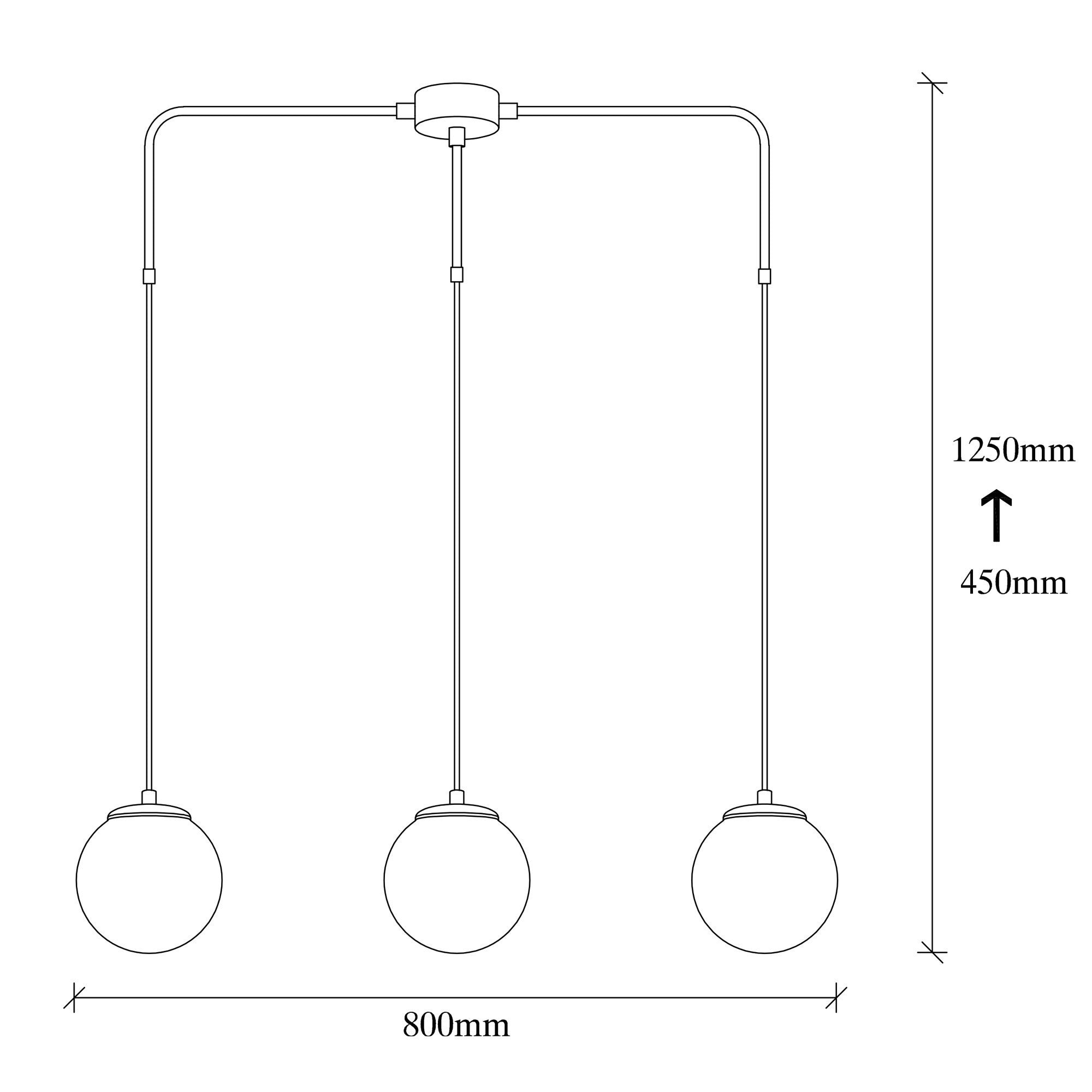 Candeeiro de Teto moderno preto e branco, corpo de metal, altura ajustável 125 cm, 80 x 15 cm | 3 soquetes E27, design escandinavo, inclui instruções de instalação