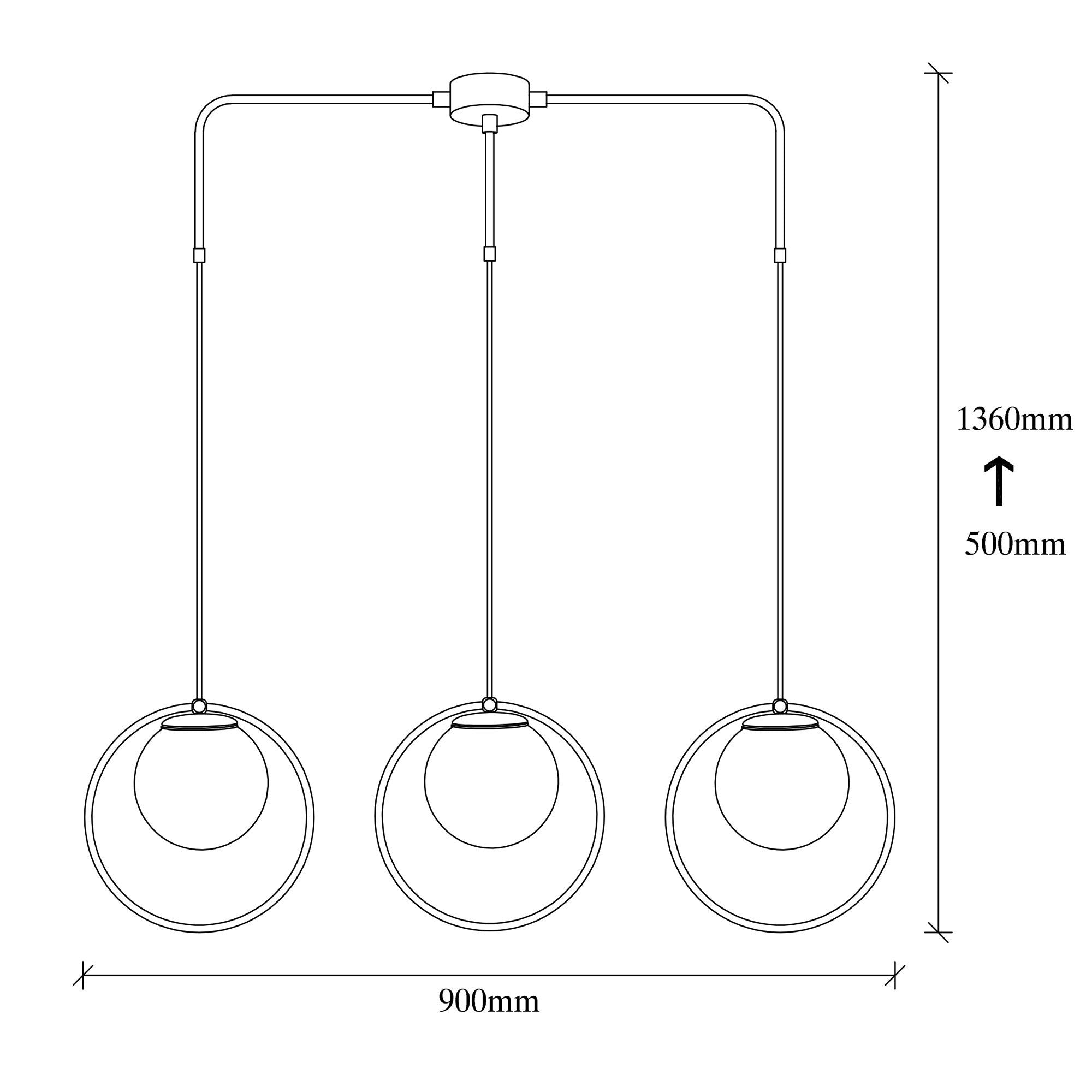 Candeeiro de Teto Industrial Moderno, Preto e Branco, 90 x 15 cm | Altura Ajustável, Corpo em Metal, 3 Soquetes E27 | Iluminação Elegante para Casa e Escritório