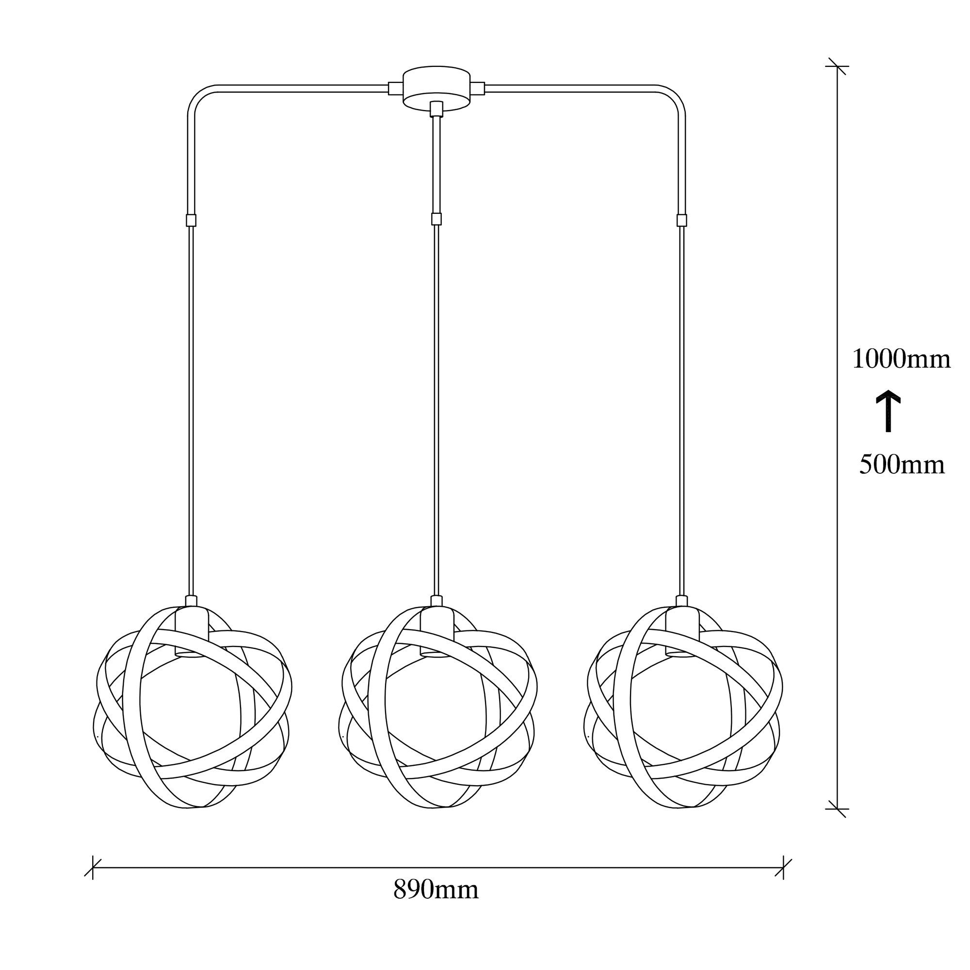 Candeeiro de Teto moderno preto, corpo de ferro, 89 x 25 cm | Altura ajustável, 3 x E27 máx. 40 W | Design elegante para casa e escritório, classificação IP20