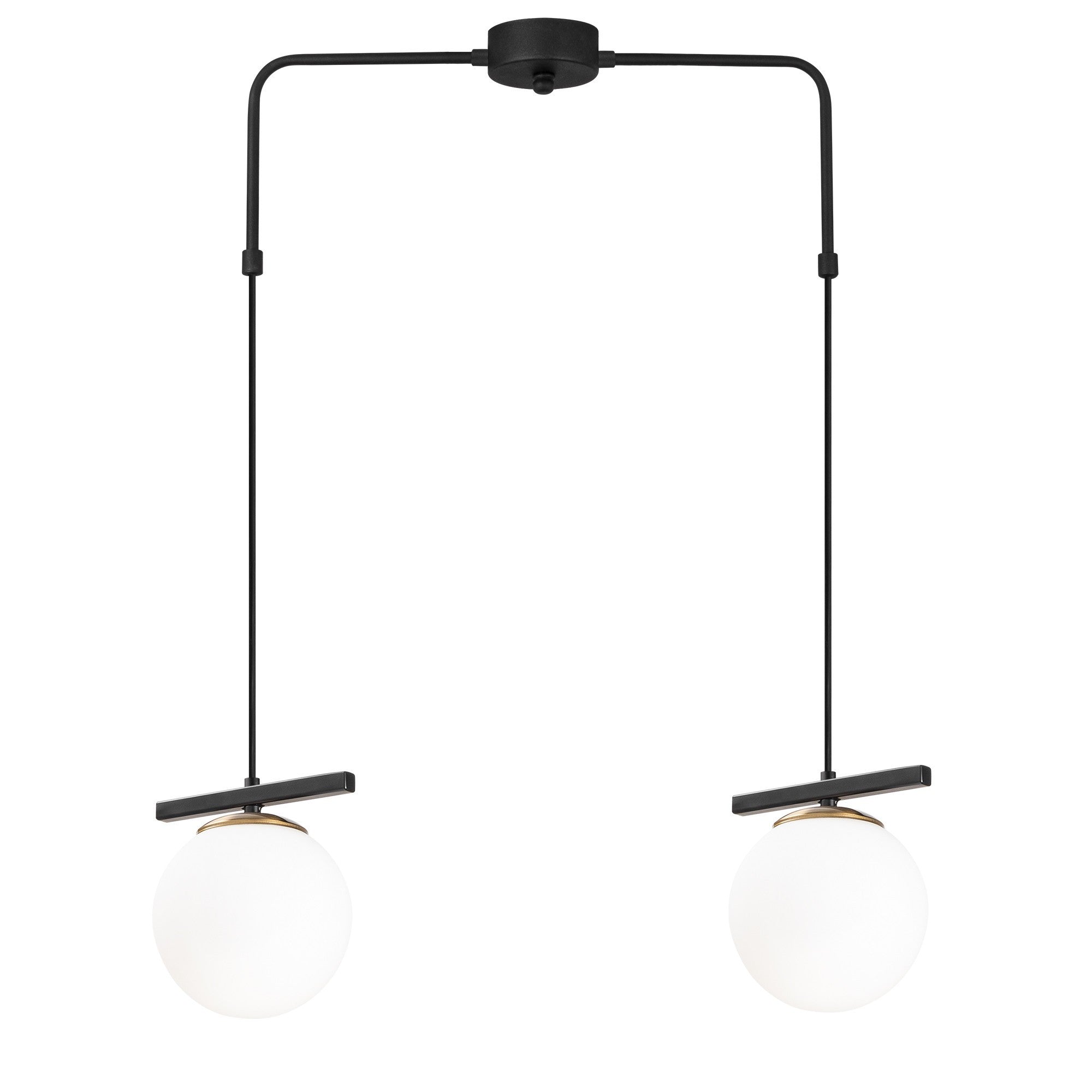 Candeeiro de Teto Industrial Moderno, Preto e Branco, 64 x 15 cm | Altura Ajustável, Corpo em Metal, Tampa de Vidro, 2 Soquetes E27 | Iluminação Elegante para Casa e Escritório