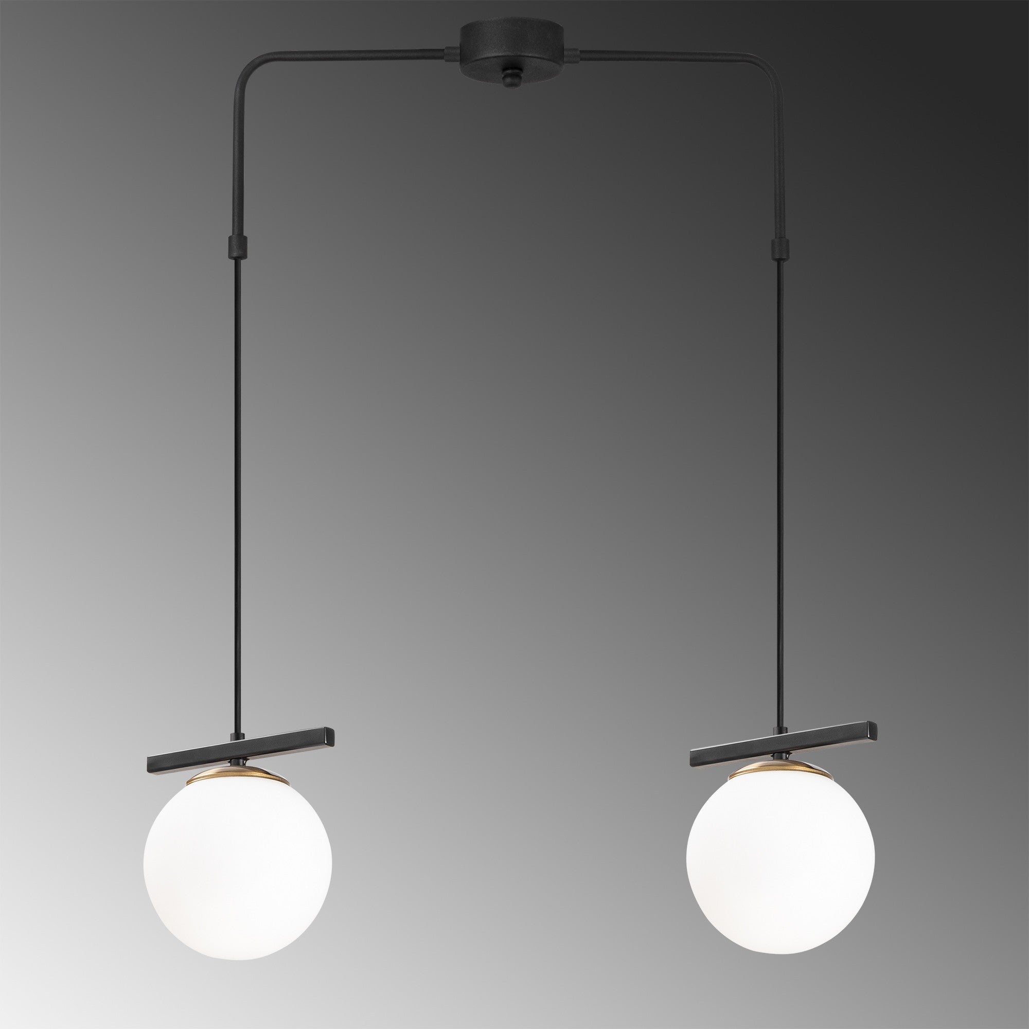 Candeeiro de Teto Industrial Moderno, Preto e Branco, 64 x 15 cm | Altura Ajustável, Corpo em Metal, Tampa de Vidro, 2 Soquetes E27 | Iluminação Elegante para Casa e Escritório
