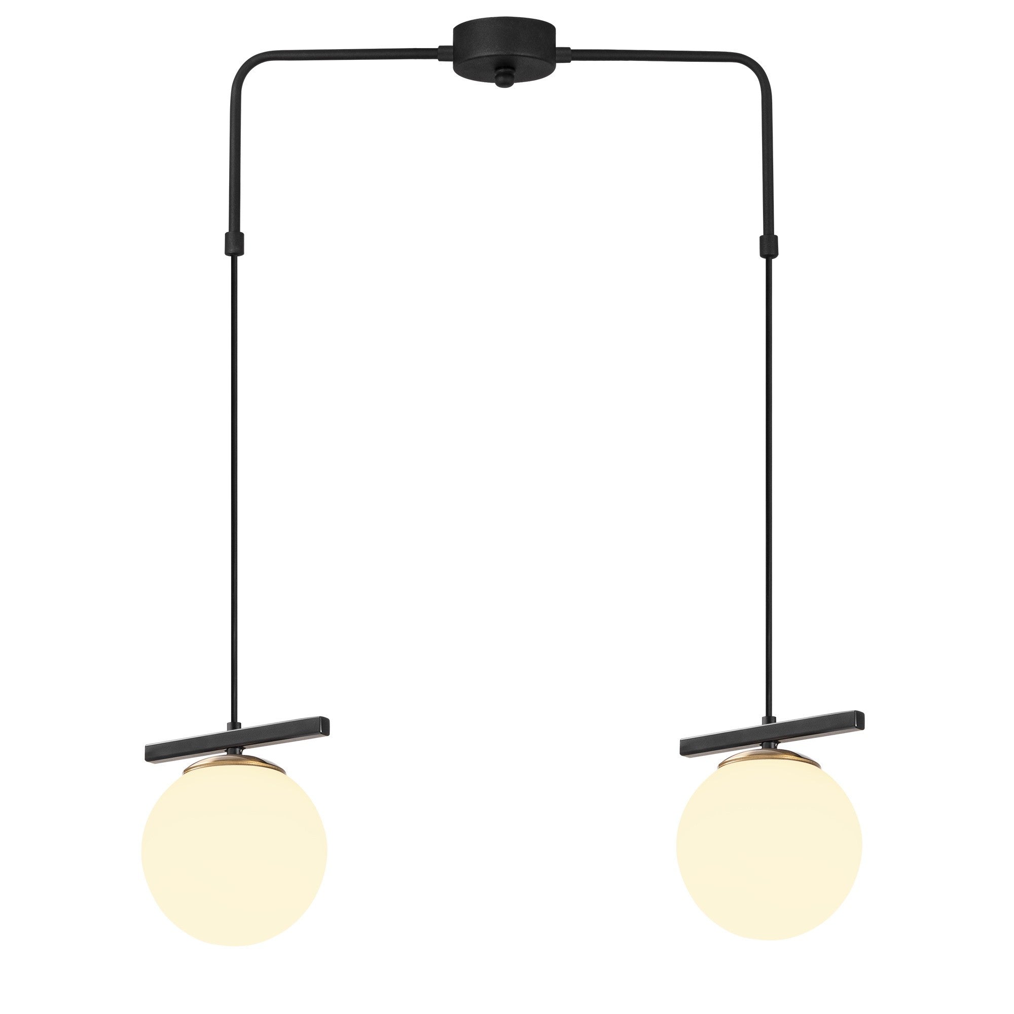 Candeeiro de Teto Industrial Moderno, Preto e Branco, 64 x 15 cm | Altura Ajustável, Corpo em Metal, Tampa de Vidro, 2 Soquetes E27 | Iluminação Elegante para Casa e Escritório