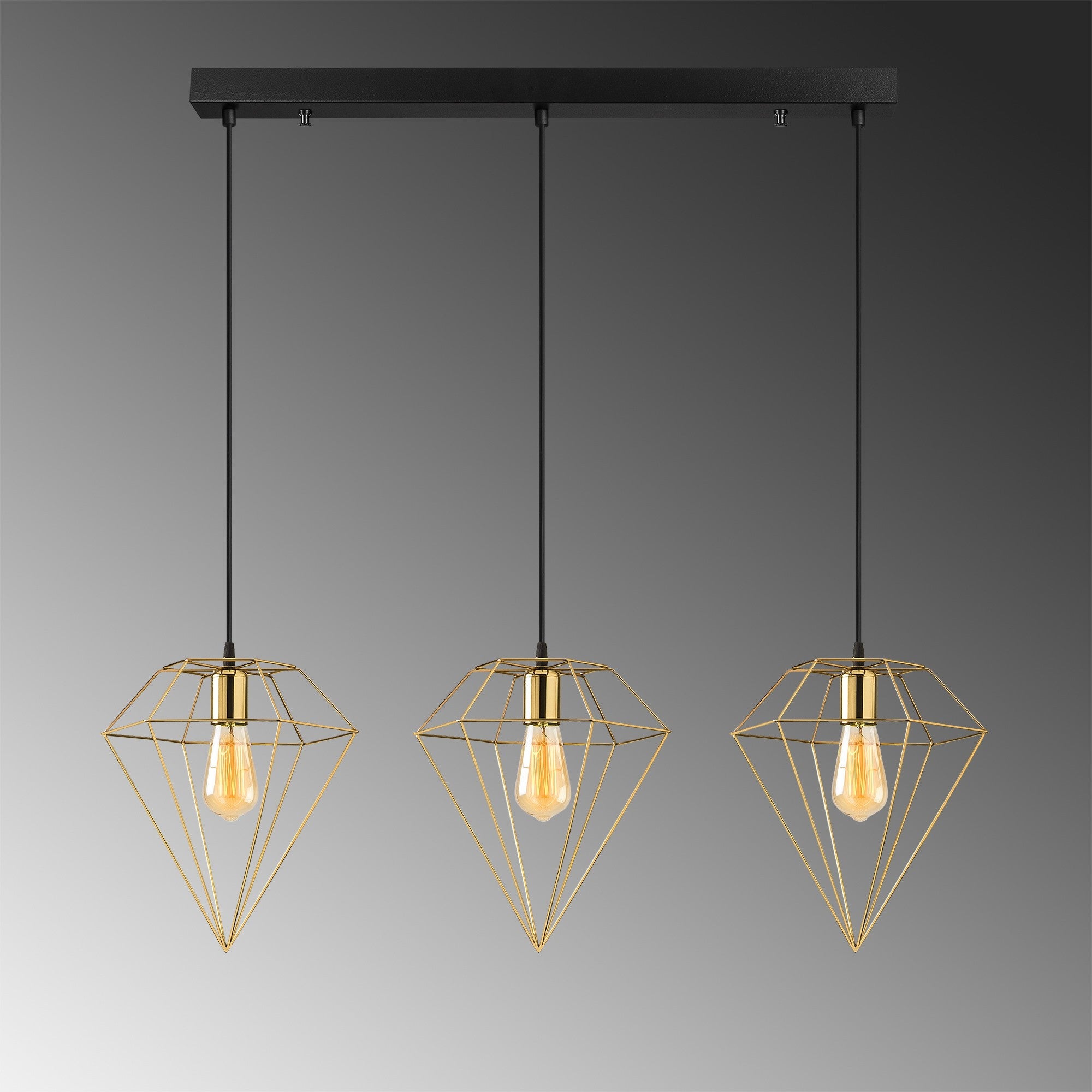 Candeeiro de Teto Dourado Elegante, Corpo em Ferro, 100 x 30 cm, Altura 134 cm, Ajustável, 3 x E27 Máx. 40 W, IP20 | Perfeito para Decoração e Iluminação Glamourosa
