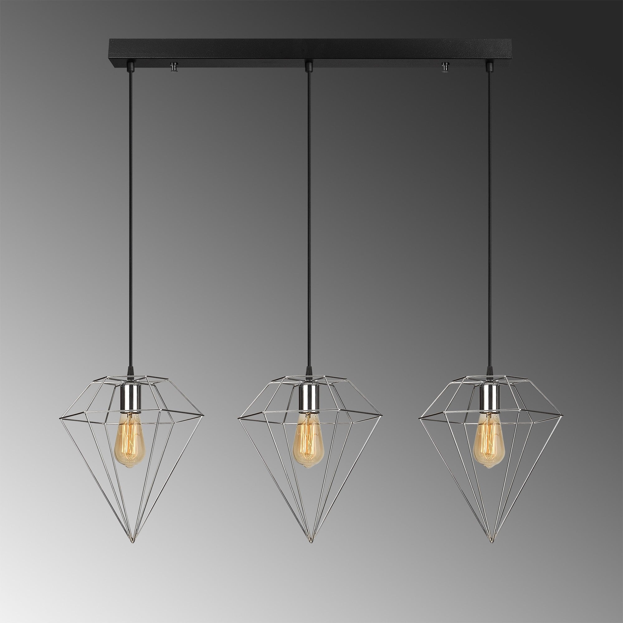 Candeeiro de Teto moderno cromado, 100 x 30 cm, altura ajustável de 134 cm | Corpo de metal, 3 soquetes E27, design industrial elegante para casa e escritório