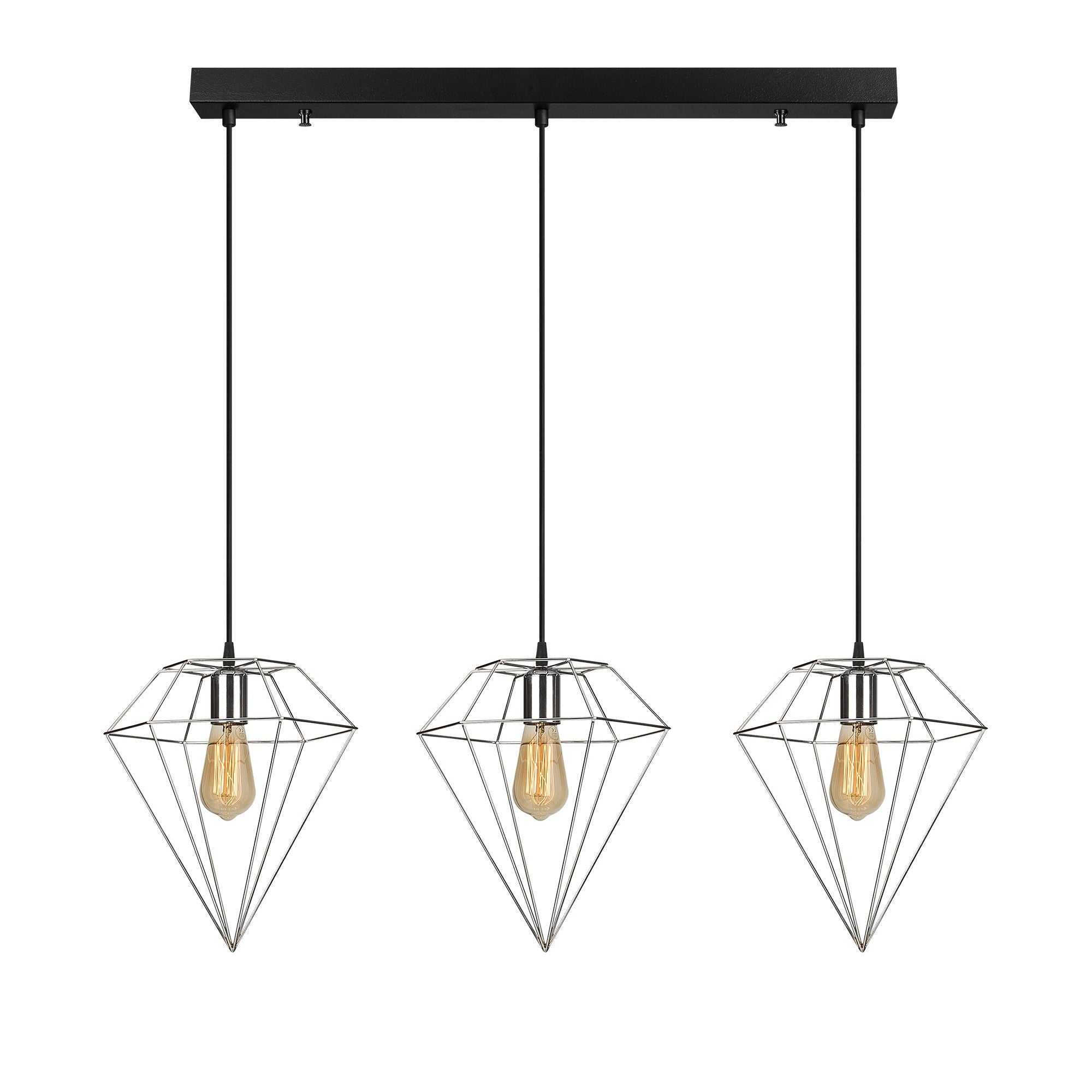 Candeeiro de Teto moderno cromado, 100 x 30 cm, altura ajustável de 134 cm | Corpo de metal, 3 soquetes E27, design industrial elegante para casa e escritório