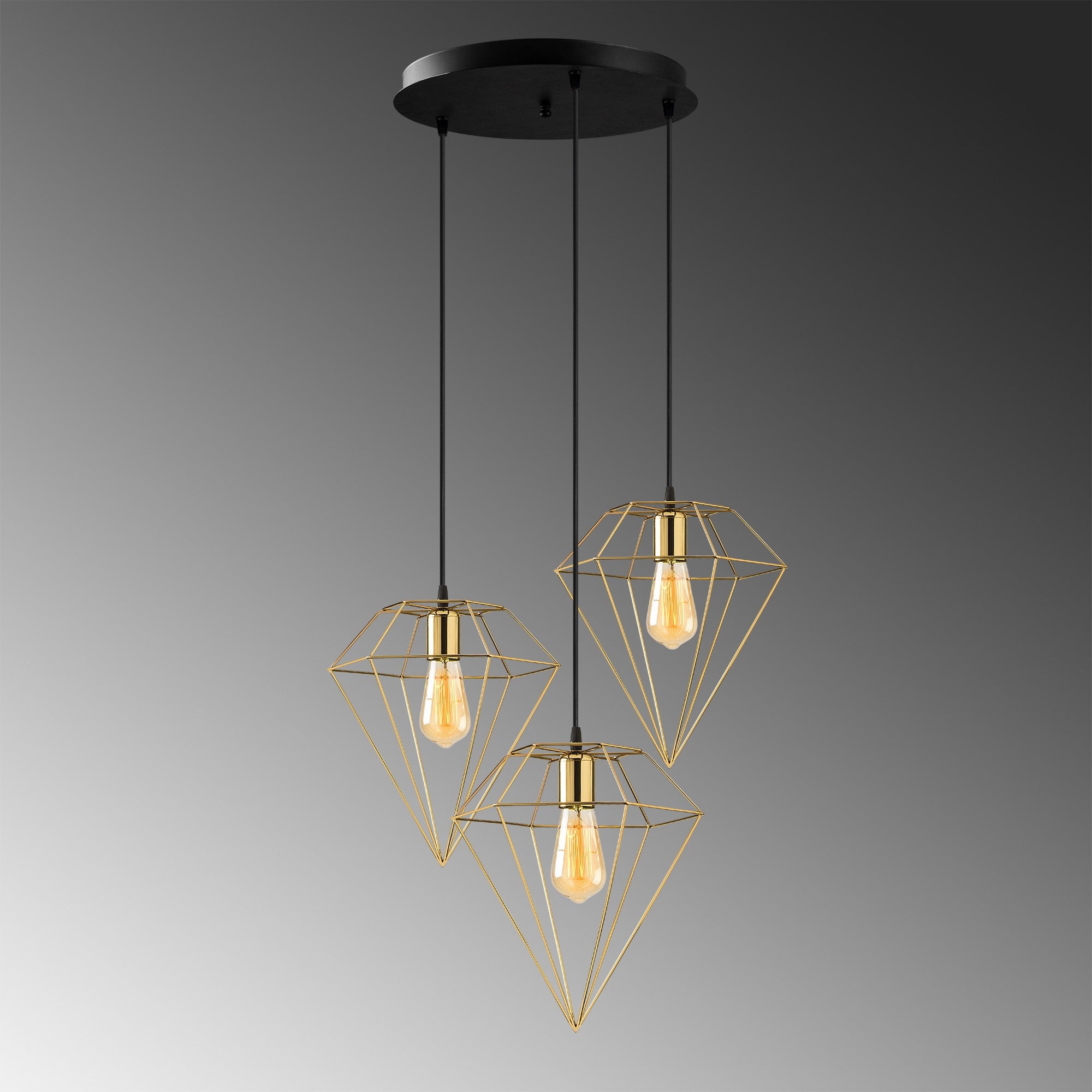 Candeeiro de Teto Dourado Elegante, 50 cm de Diâmetro, Altura Ajustável 133 cm | Corpo em Metal, 3 Soquetes E27, IP20 | Perfeito para Decoração e Iluminação Glamourosa