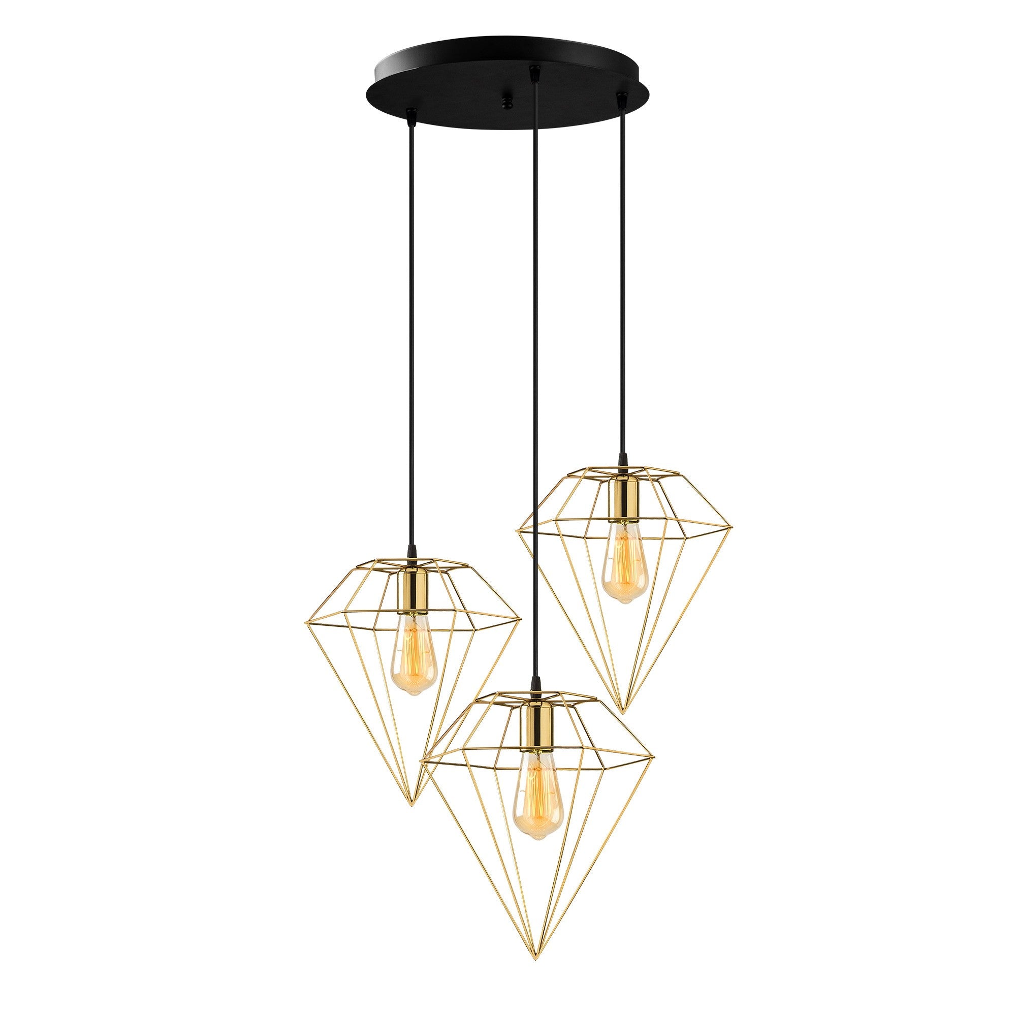Candeeiro de Teto Dourado Elegante, 50 cm de Diâmetro, Altura Ajustável 133 cm | Corpo em Metal, 3 Soquetes E27, IP20 | Perfeito para Decoração e Iluminação Glamourosa