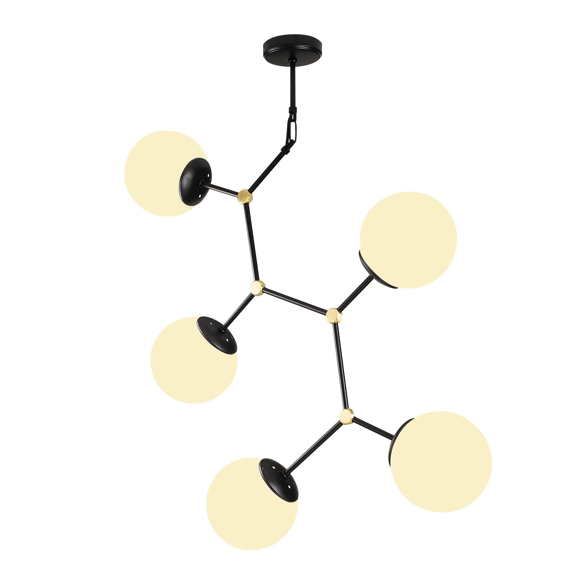 Candeeiro de Teto Industrial Moderno, Preto e Branco, 75 x 15 cm | Corpo em Metal, 5 Soquetes E27, Altura: 84 cm | Iluminação Elegante para Casa e Escritório