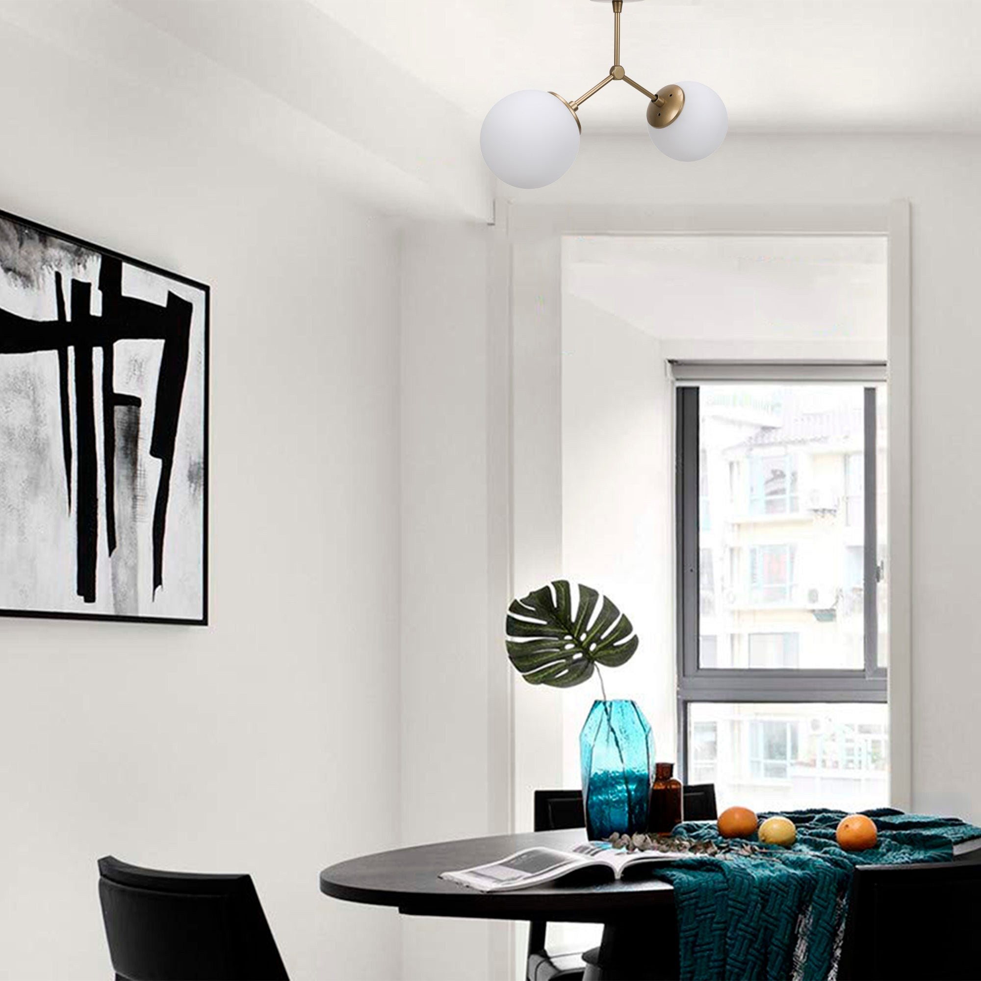 Candeeiro de Teto Escandinavo – 44 x 15 cm – Amarelo e Branco – Metal e Vidro