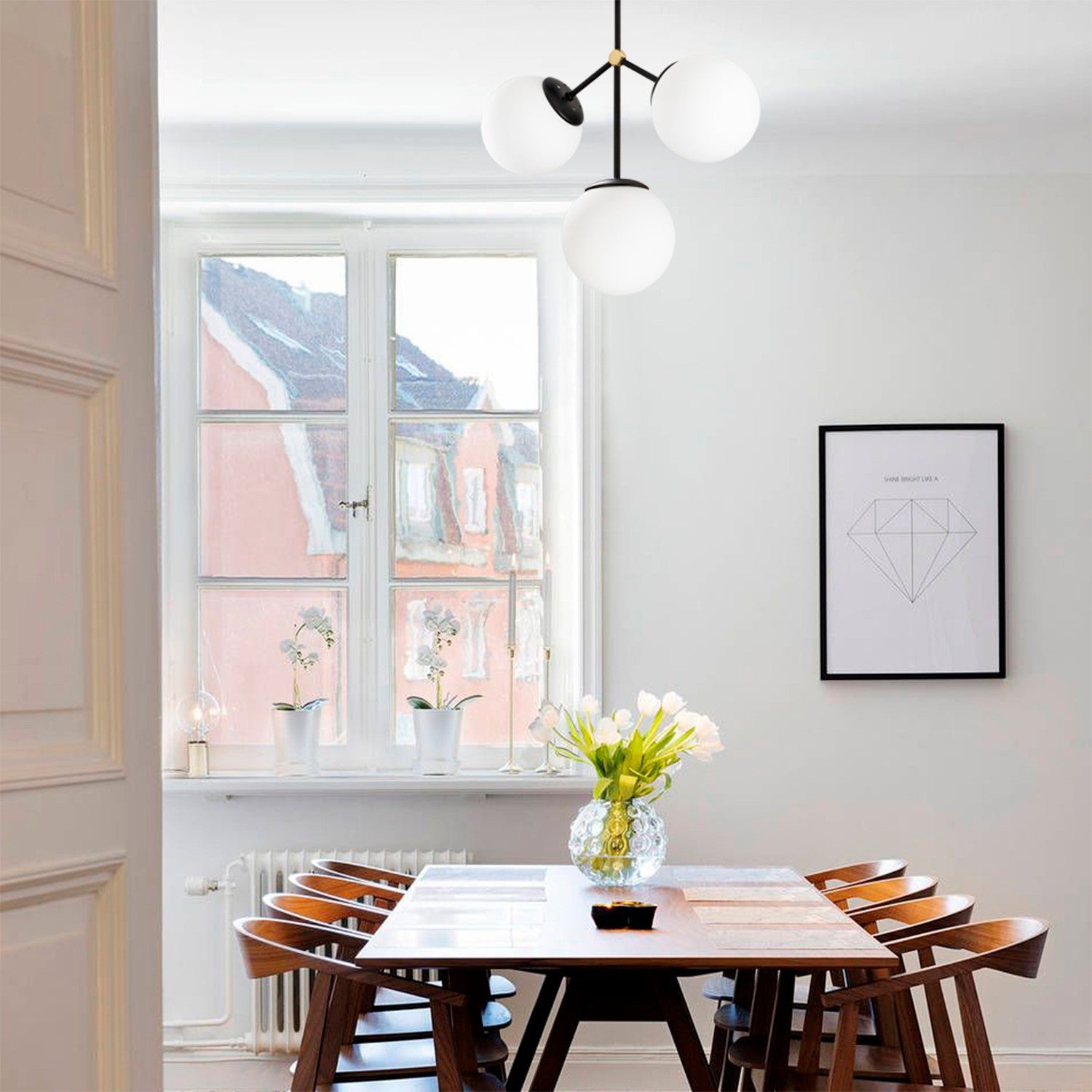 Candeeiro de Teto moderno – 43 x 15 cm – preto e branco – metal e vidro