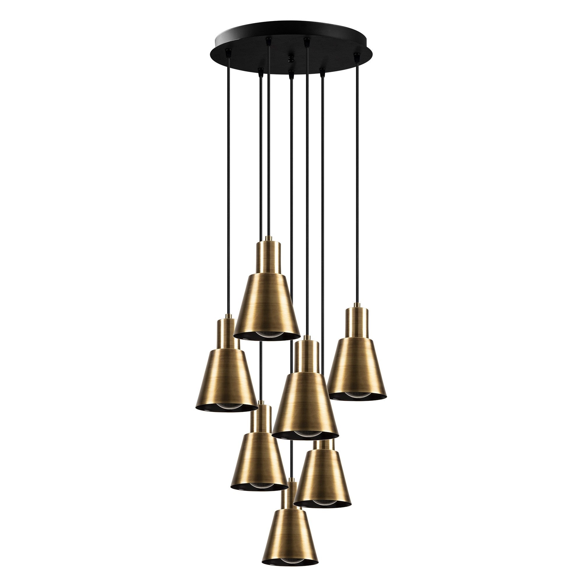 Candeeiro de Teto Elegante Dourado e Preto, 43 cm de Diâmetro, Altura Ajustável, 7 x E27, Máx. 40 W | Design Escandinavo Moderno, Perfeito para Decoração Glamourosa
