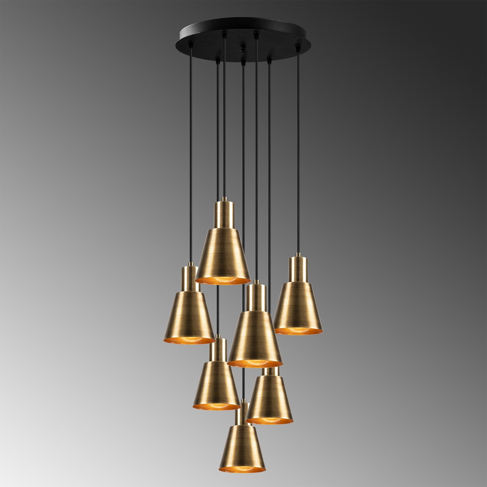 Candeeiro de Teto Elegante Dourado e Preto, 43 cm de Diâmetro, Altura Ajustável, 7 x E27, Máx. 40 W | Design Escandinavo Moderno, Perfeito para Decoração Glamourosa