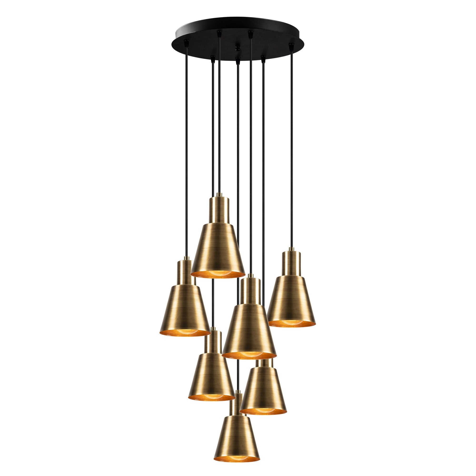 Candeeiro de Teto Elegante Dourado e Preto, 43 cm de Diâmetro, Altura Ajustável, 7 x E27, Máx. 40 W | Design Escandinavo Moderno, Perfeito para Decoração Glamourosa