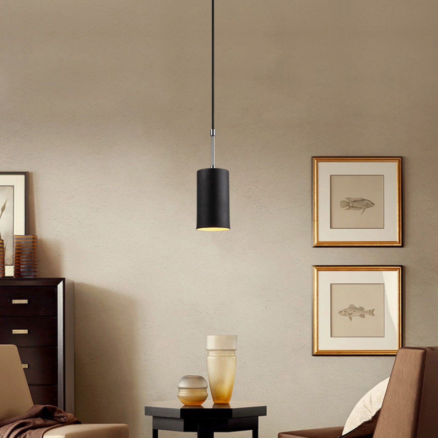 Candeeiro de Teto – 124 cm de Altura – Preto e Níquel – Ferro