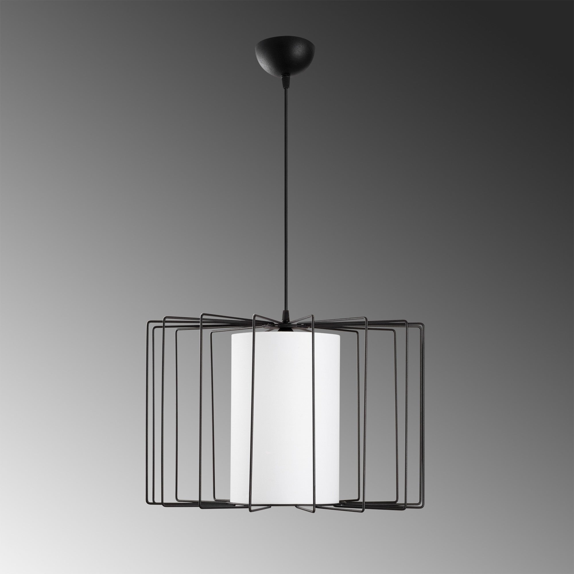 Candeeiro de Teto industrial moderno, preto e branco, 47 cm de diâmetro, altura ajustável, corpo de metal, soquete E27, perfeito para decoração e iluminação elegantes para casa