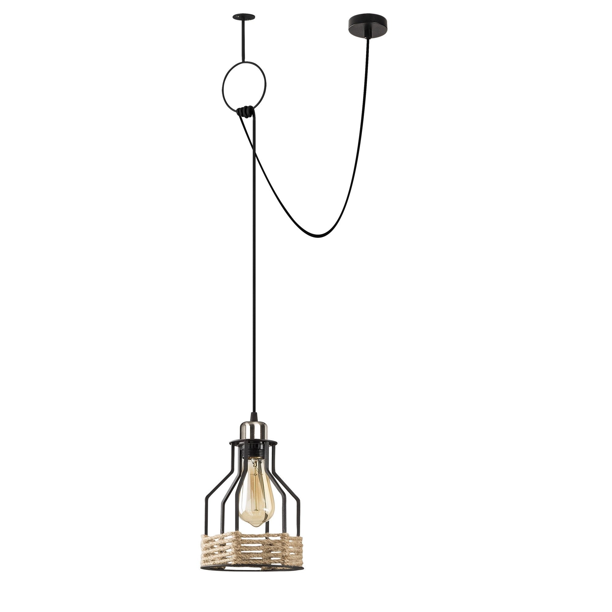 Candeeiro de Teto industrial moderno, corpo de metal preto, 77 x 17 cm, altura 131 cm, ajustável, soquete E27, perfeito para decoração de cabanas e chalés
