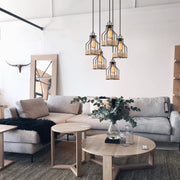 Candeeiro de Teto Industrial Preto, 46 cm de Diâmetro, Altura Ajustável, 5 Tomadas E27 | Design Nostalgic Cabin/Lodge, Perfeito para Espaços Modernos