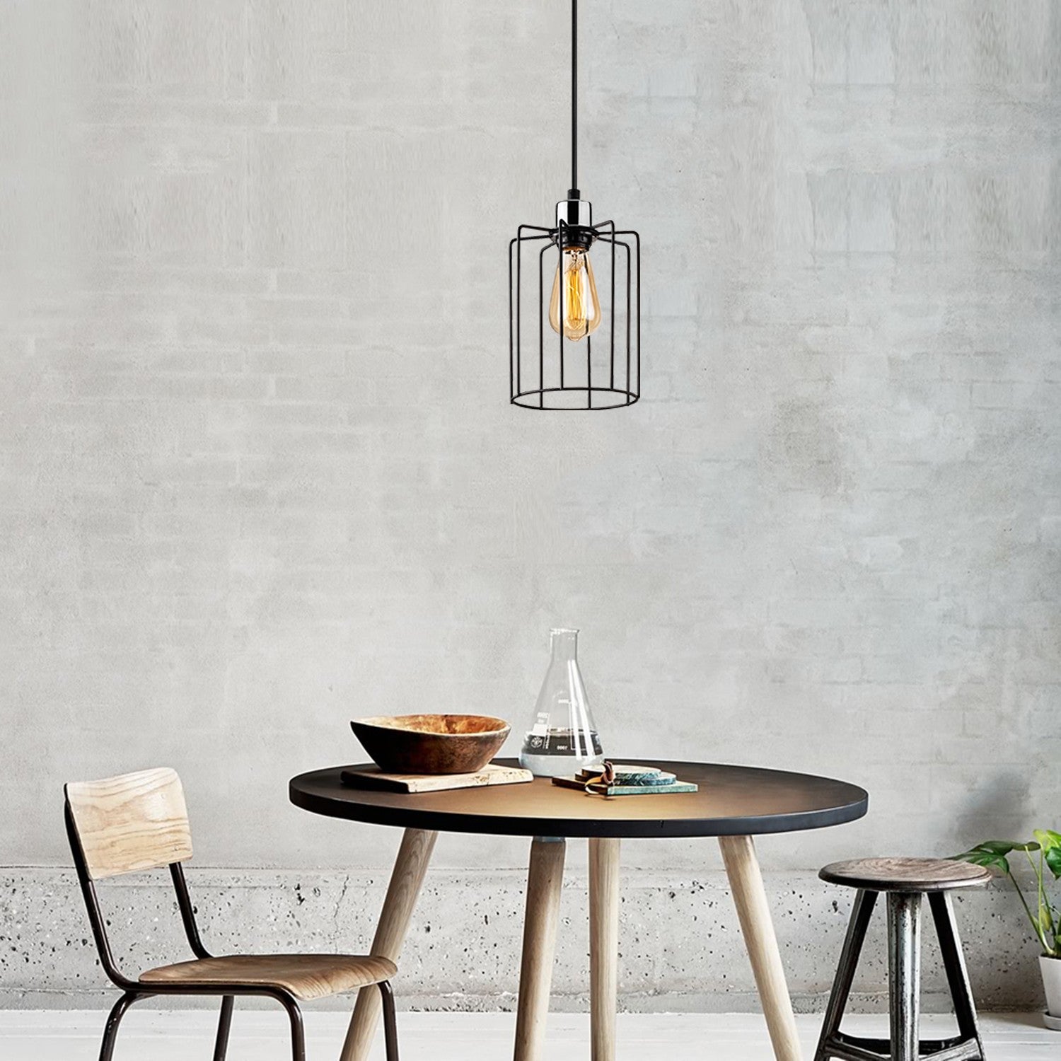 Candeeiro de Teto Industrial Preto, Corpo em Metal, 16 cm de Diâmetro, 117 cm de Altura | Ajustável, Soquete E27, IP20 | Perfeito para uma Decoração Nostálgica