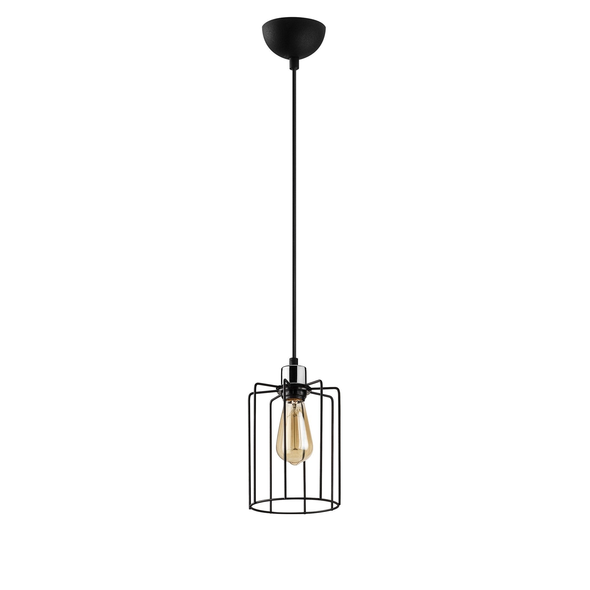 Candeeiro de Teto Industrial Preto, Corpo em Metal, 16 cm de Diâmetro, 117 cm de Altura | Ajustável, Soquete E27, IP20 | Perfeito para uma Decoração Nostálgica