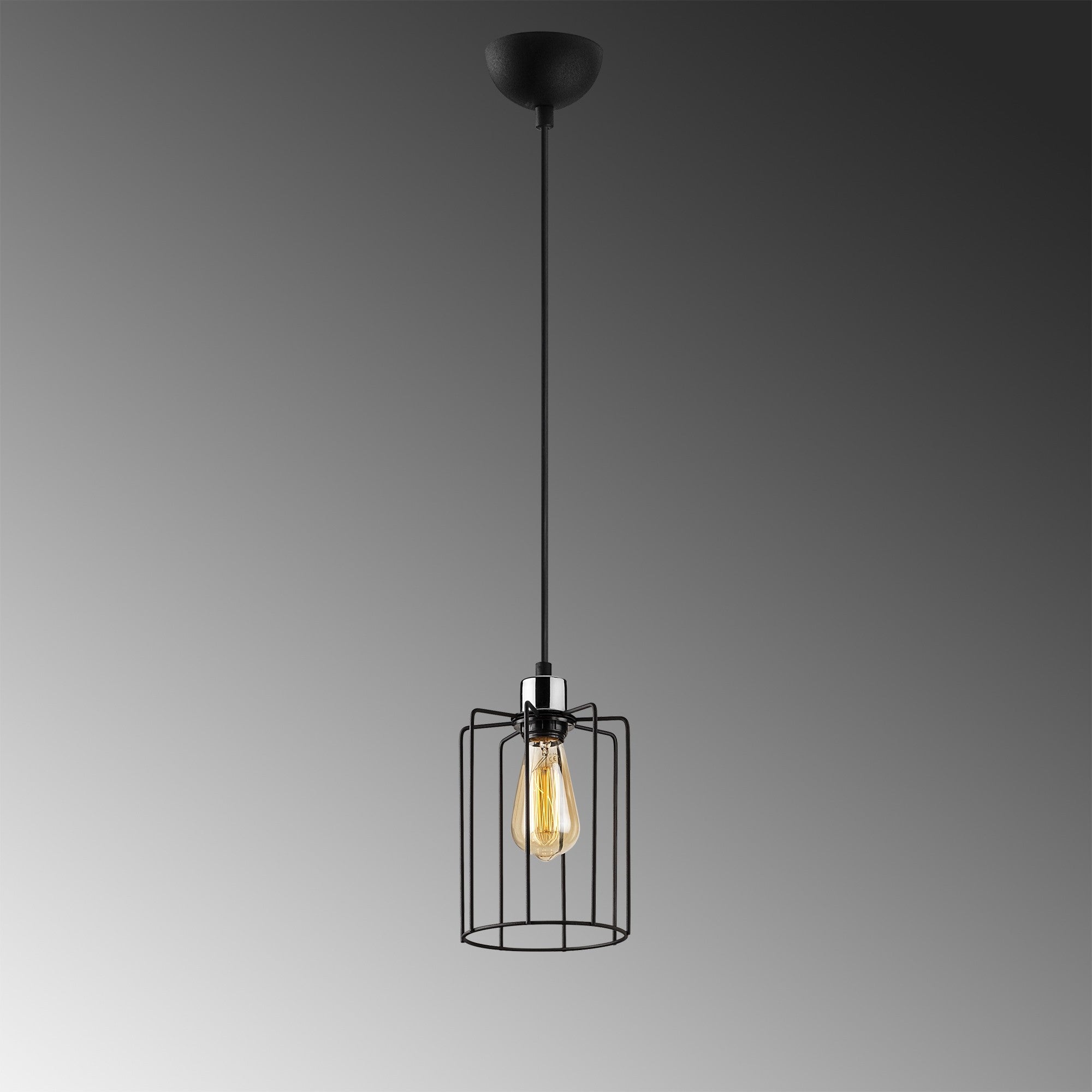 Candeeiro de Teto Industrial Preto, Corpo em Metal, 16 cm de Diâmetro, 117 cm de Altura | Ajustável, Soquete E27, IP20 | Perfeito para uma Decoração Nostálgica