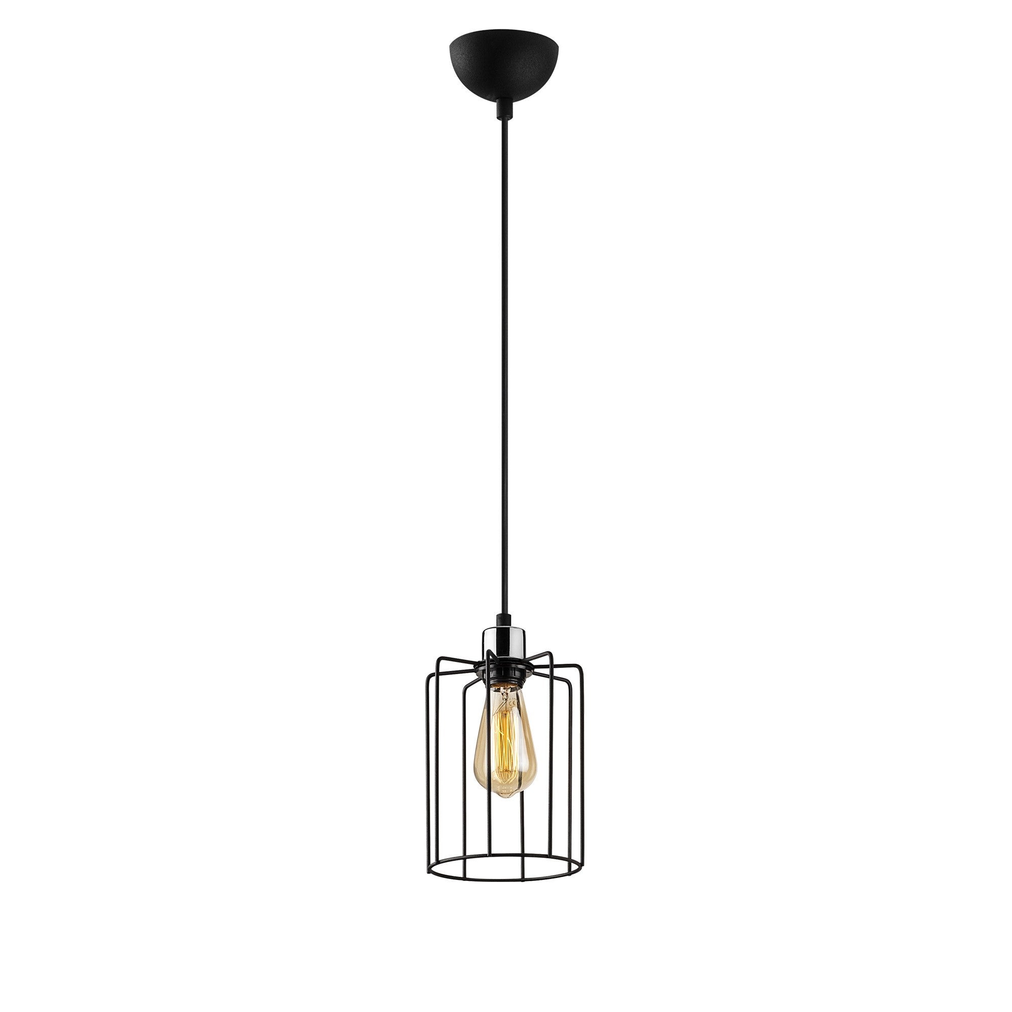Candeeiro de Teto Industrial Preto, Corpo em Metal, 16 cm de Diâmetro, 117 cm de Altura | Ajustável, Soquete E27, IP20 | Perfeito para uma Decoração Nostálgica