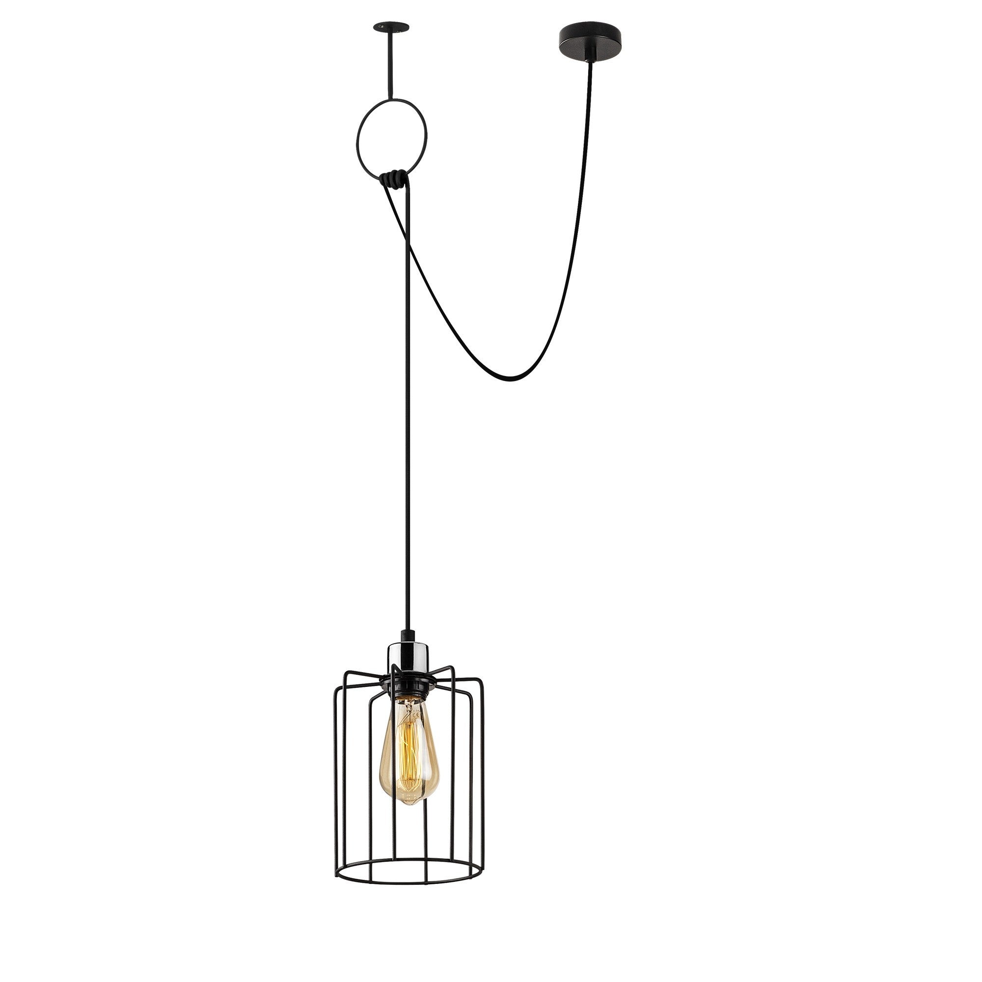 Candeeiro de Teto Industrial Preto, Corpo em Metal, 76 x 16 cm, Altura 131 cm, Ajustável, Soquete E27, IP20 | Perfeito para Decoração Nostálgica e Espaços Modernos