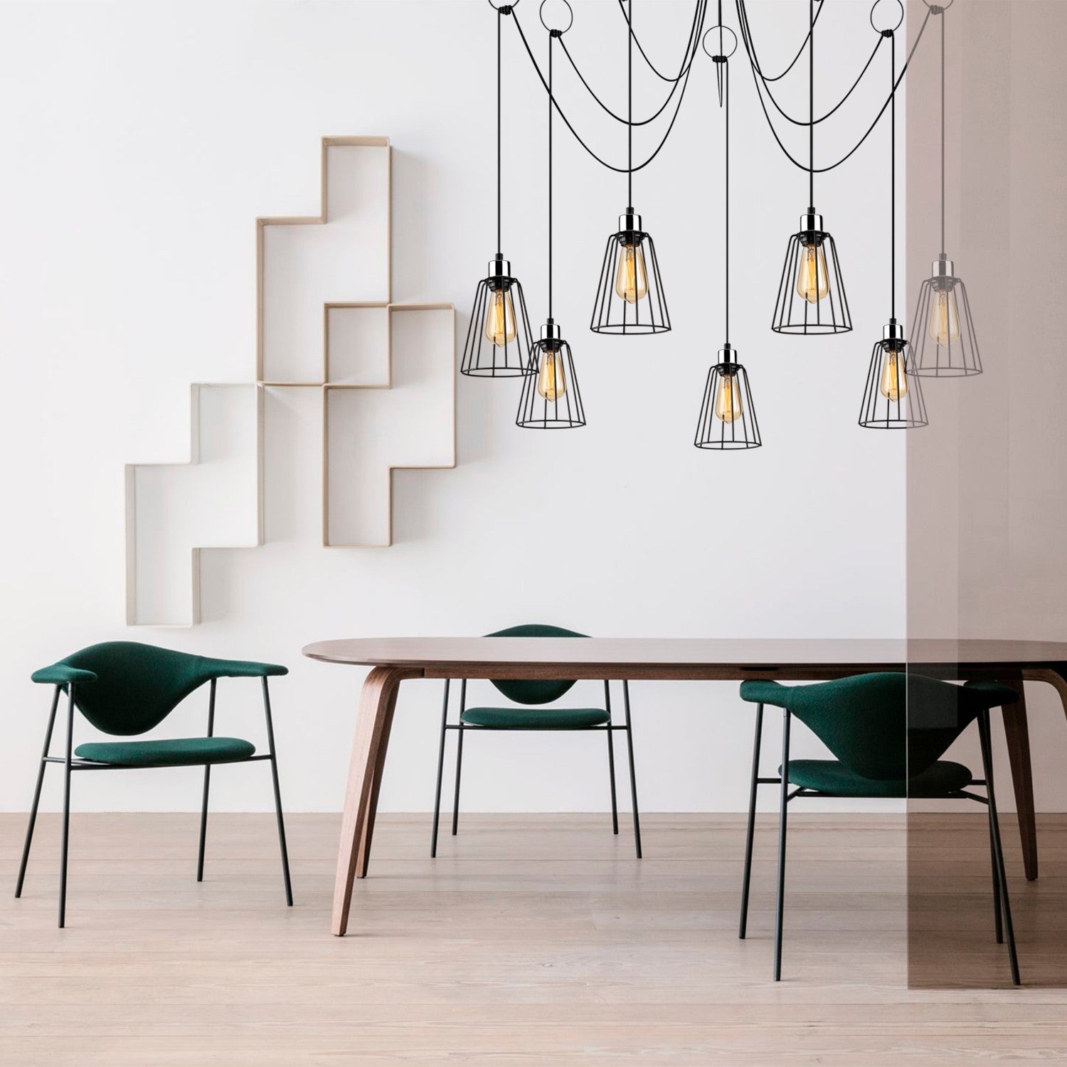 Candeeiro de Teto Industrial Preto, 135 cm de Diâmetro, Altura Ajustável, 7 Soquetes E27, IP20 | Design Elegante e Nostálgico para Espaços Modernos