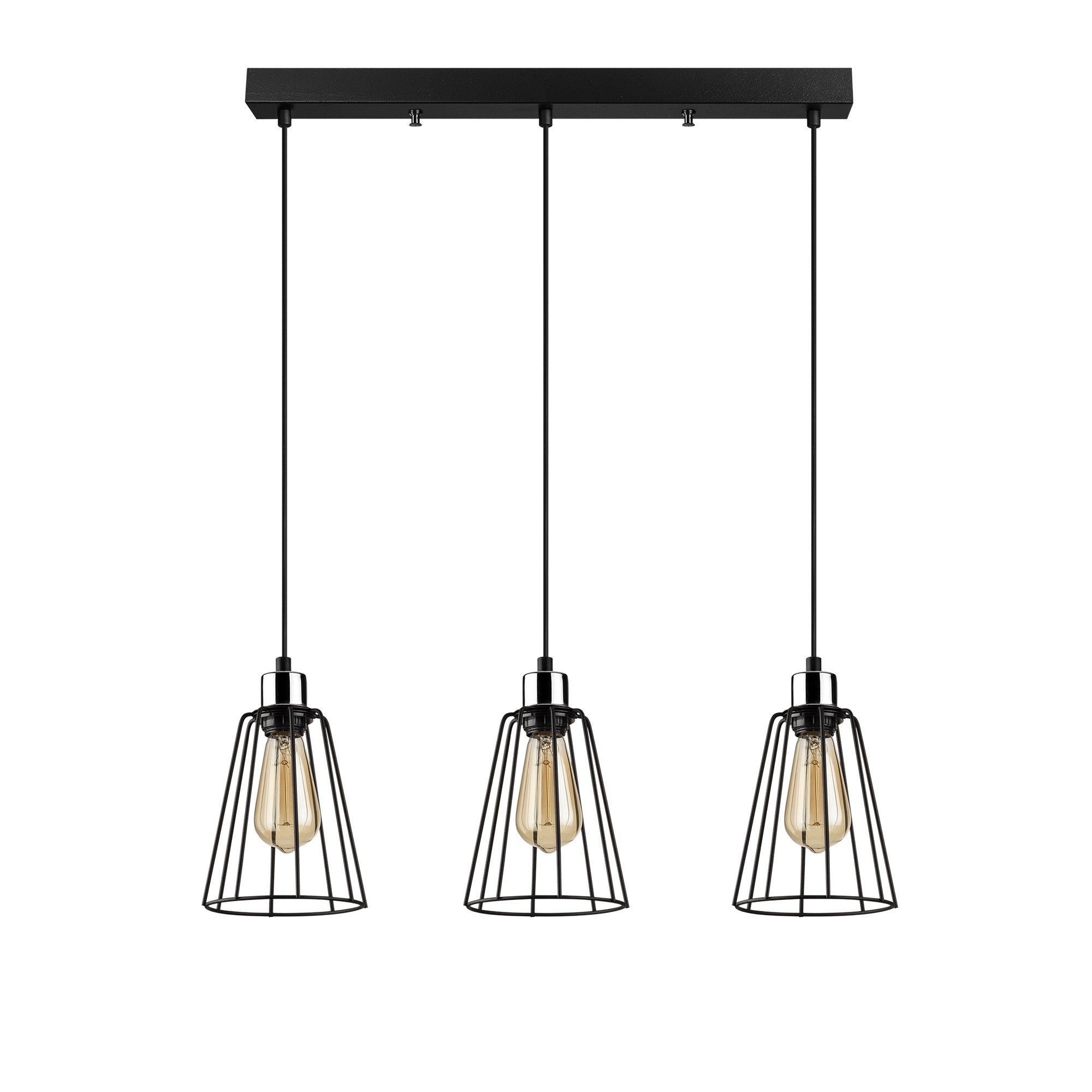 Candeeiro de Teto industrial preto, corpo de metal, 64 x 15 cm, altura 115 cm, ajustável, 3 x E27 máx. 40 W, design elegante e nostálgico para espaços modernos