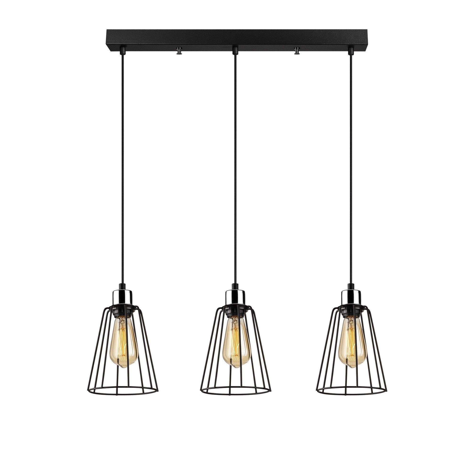 Candeeiro de Teto industrial preto, corpo de metal, 64 x 15 cm, altura 115 cm, ajustável, 3 x E27 máx. 40 W, design elegante e nostálgico para espaços modernos